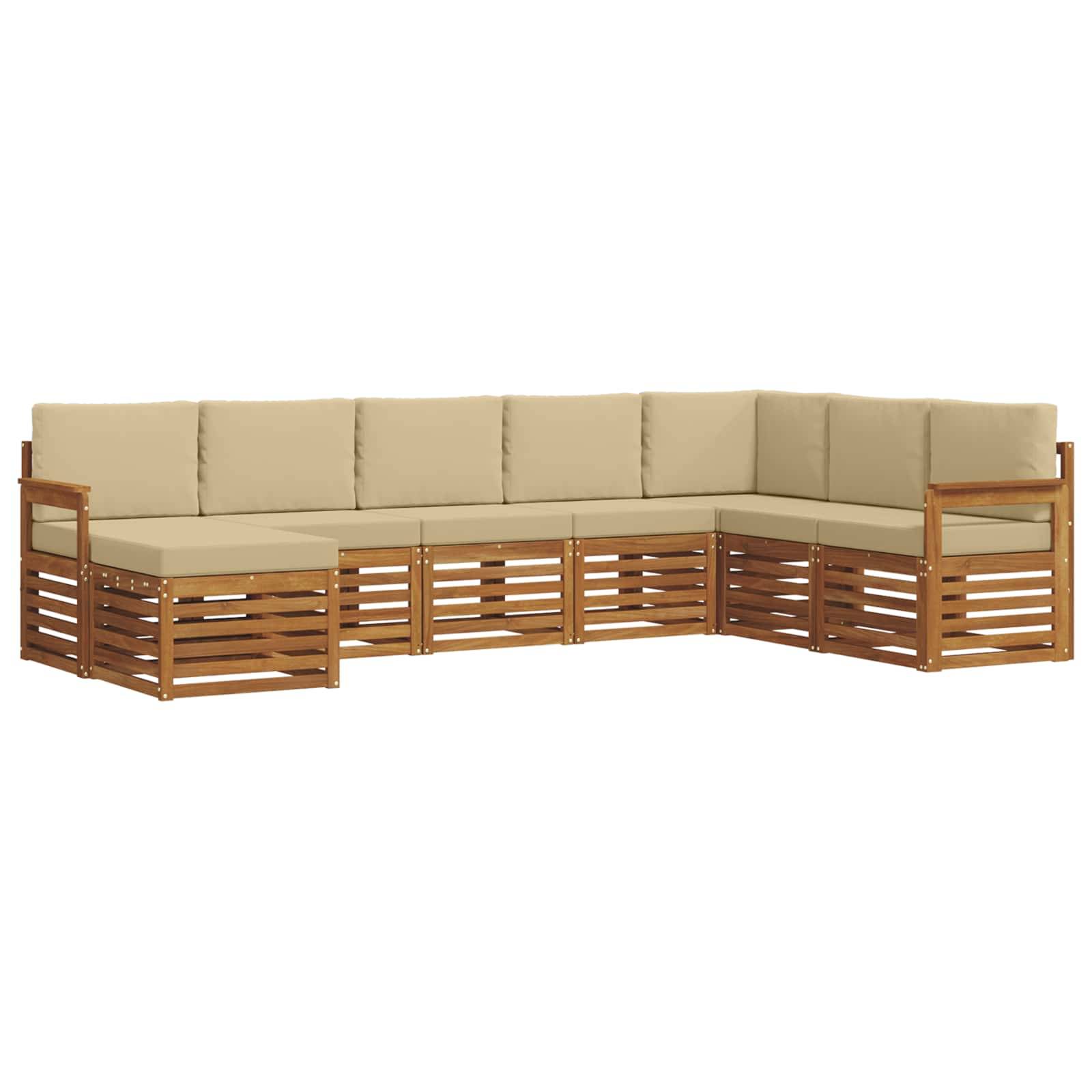 vidaXL Ecksofa Set mit Kissen 8 pcs Natur und Beige Massivholz Akazie