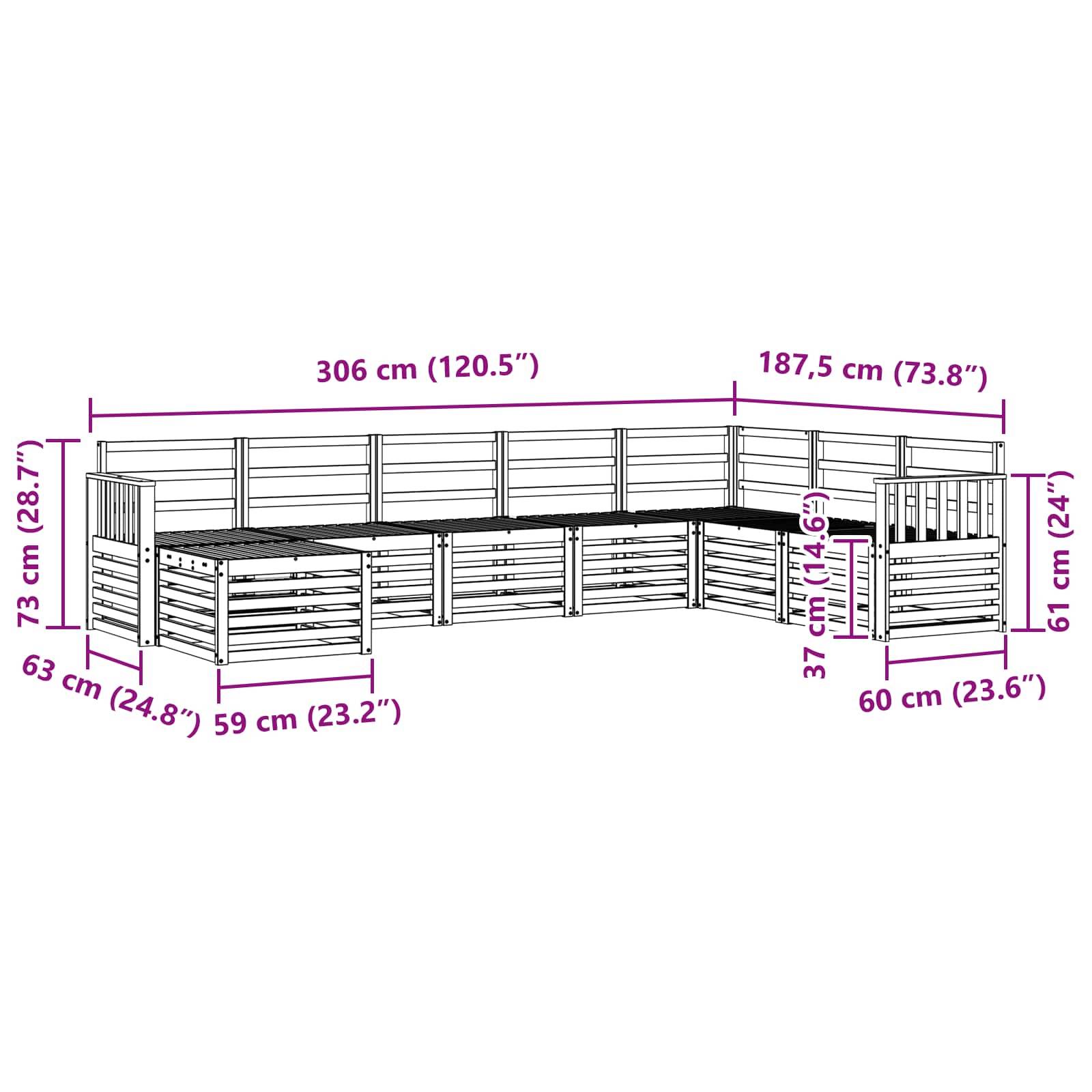 vidaXL Outdoor-Sofagarnitur 8 pcs Weiß 306 x 187,5 x 73 cm