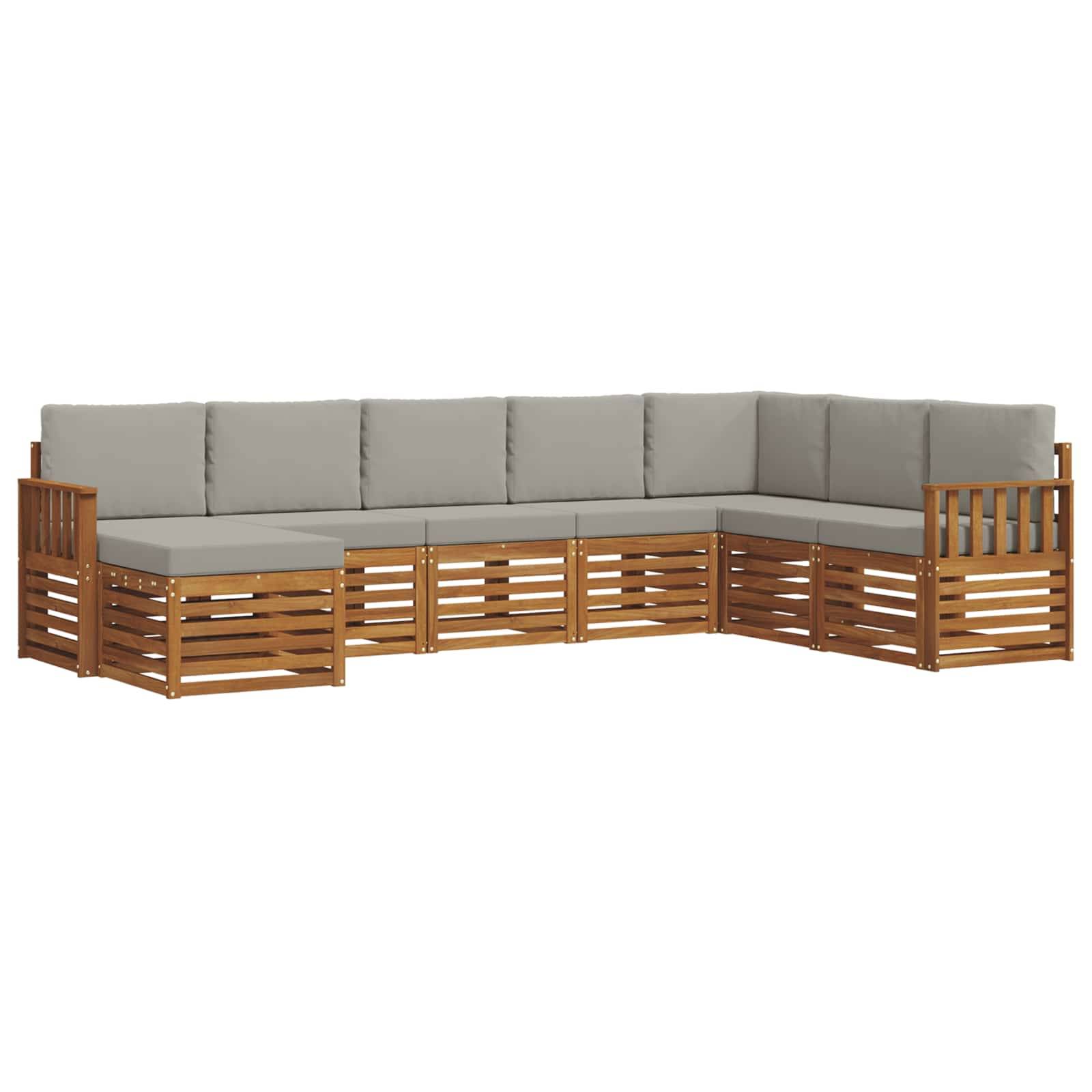 vidaXL Ecksofa Set 8 pcs Natürlich und Hellgrau Massivholz Akazie
