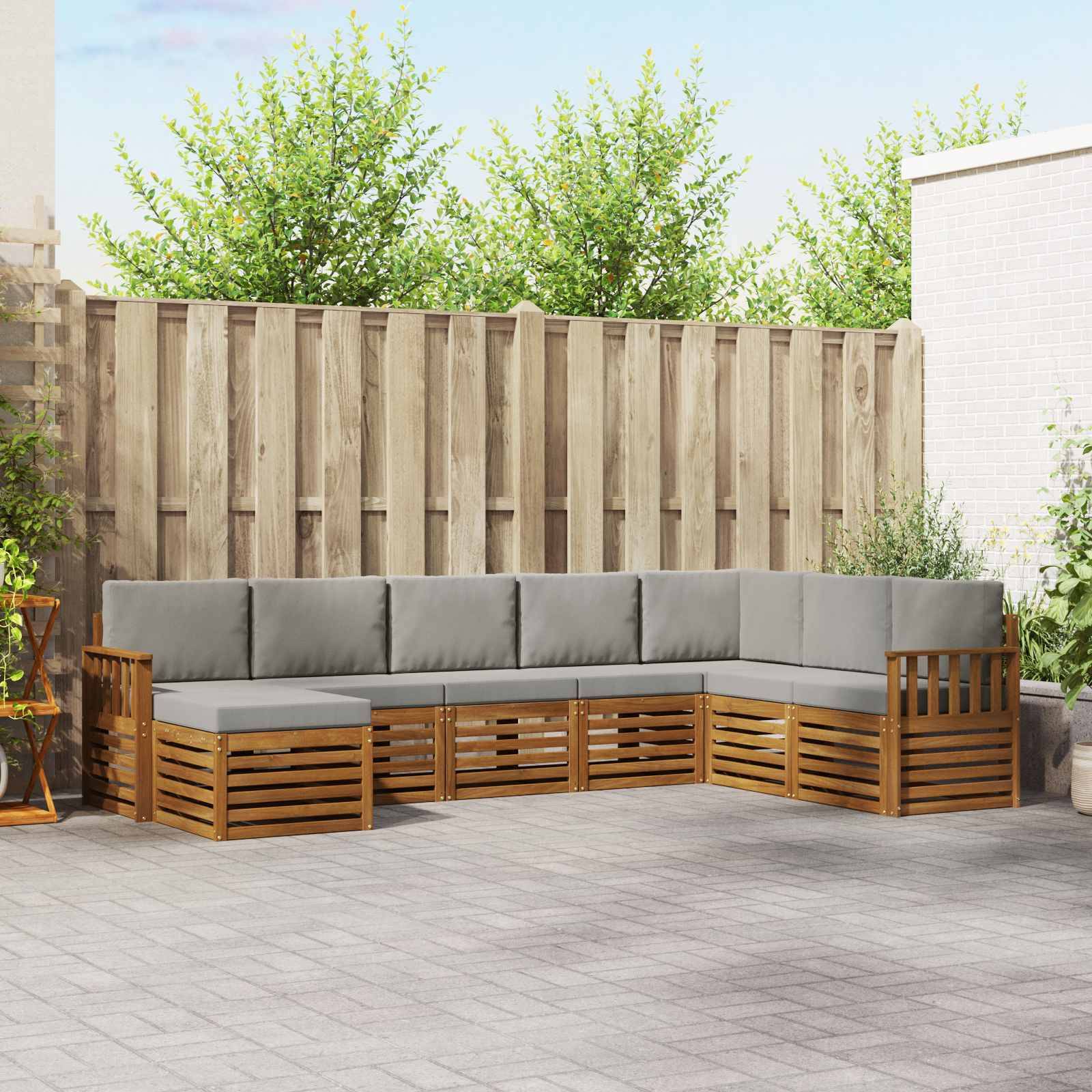 vidaXL Ecksofa Set 8 pcs Natürlich und Hellgrau Massivholz Akazie