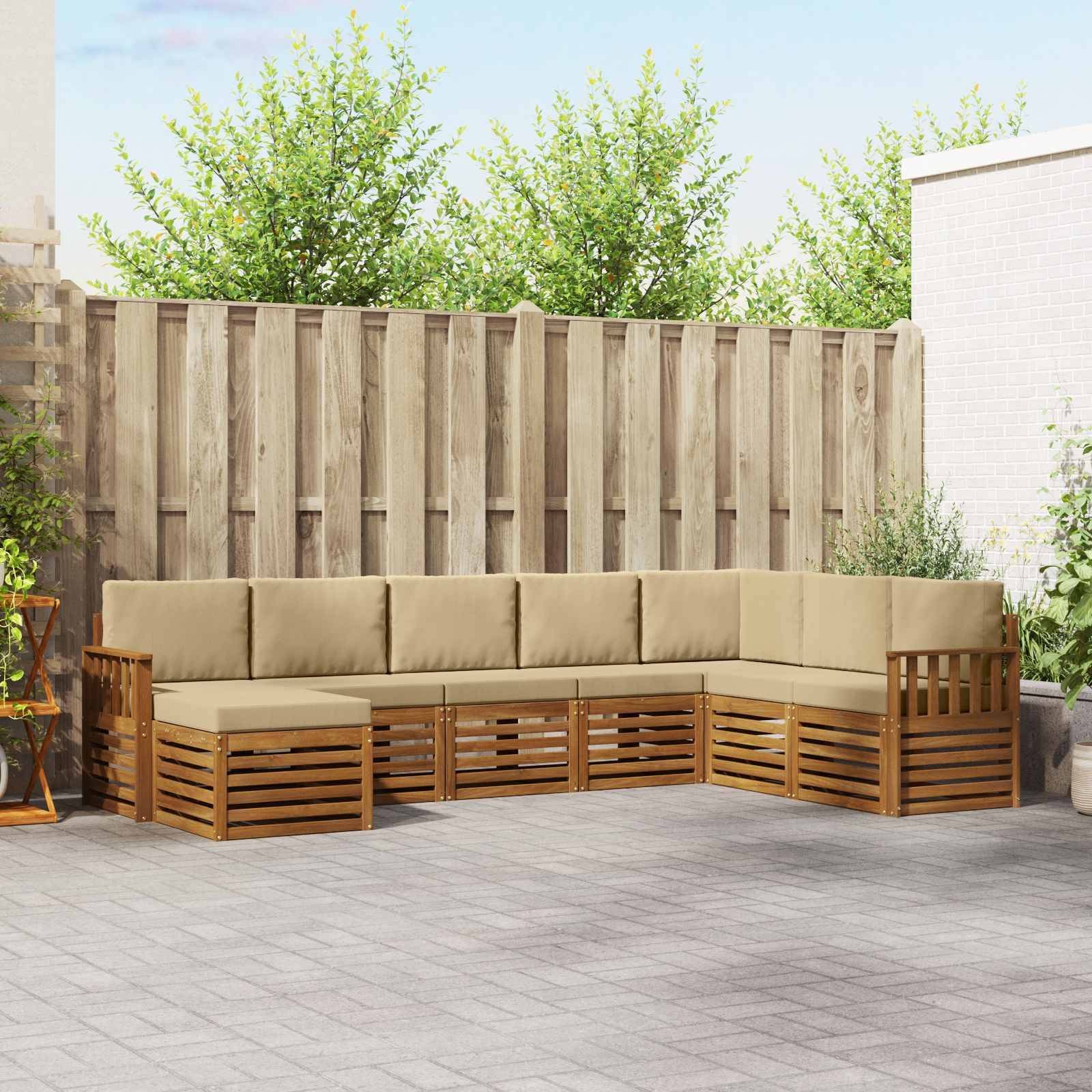 vidaXL Ecksofa Set mit Kissen 8 pcs Natur und Beige Massivholz Akazie