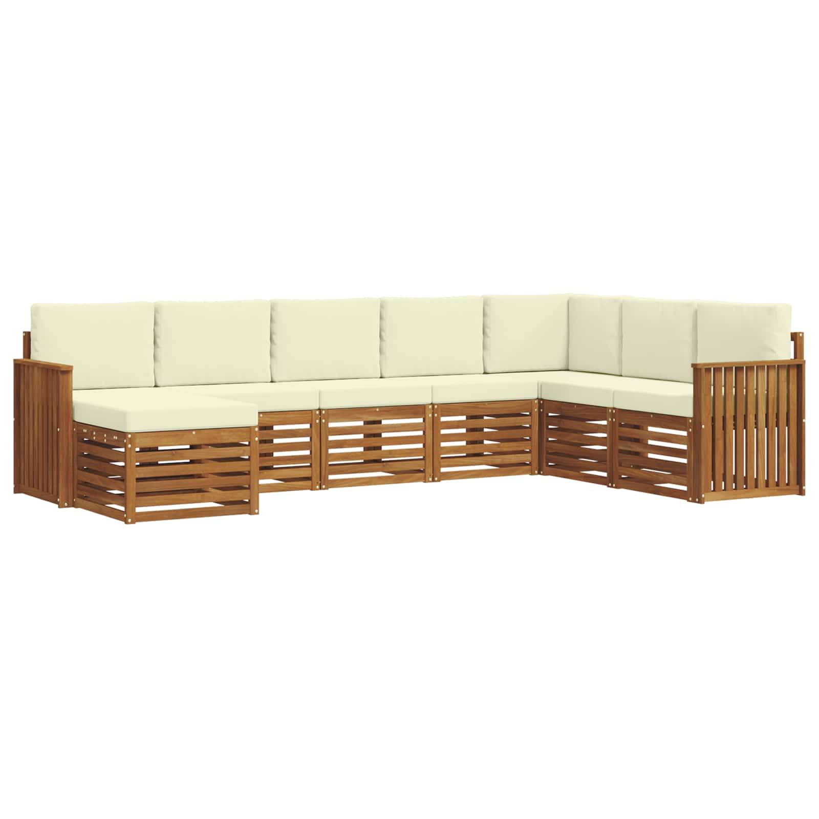 vidaXL Ecksofa Set mit Kissen 8 pcs Natur und Creme Massivholz Akazie
