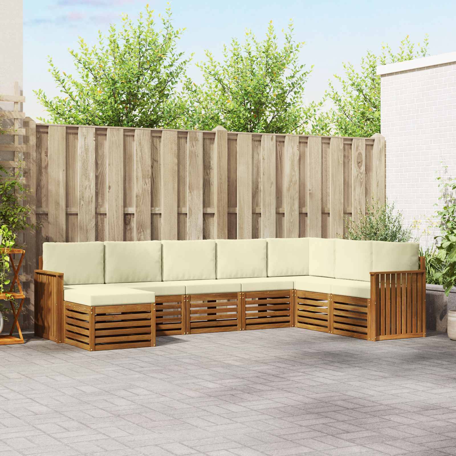 vidaXL Ecksofa Set mit Kissen 8 pcs Natur und Creme Massivholz Akazie