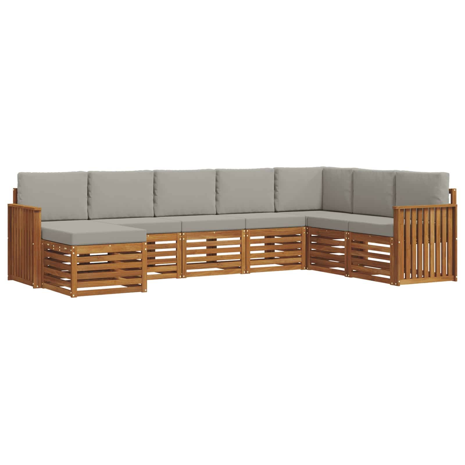 vidaXL Ecksofa Set 8 pcs Natürlich und Hellgrau Massivholz Akazie