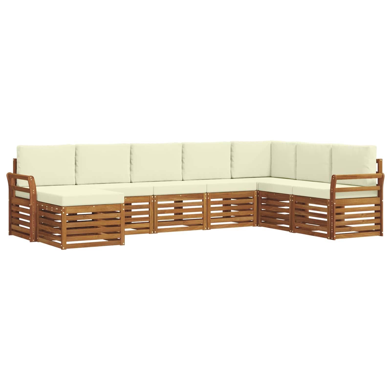 vidaXL Ecksofa Set mit Kissen 8 pcs Natur und Creme Massivholz Akazie
