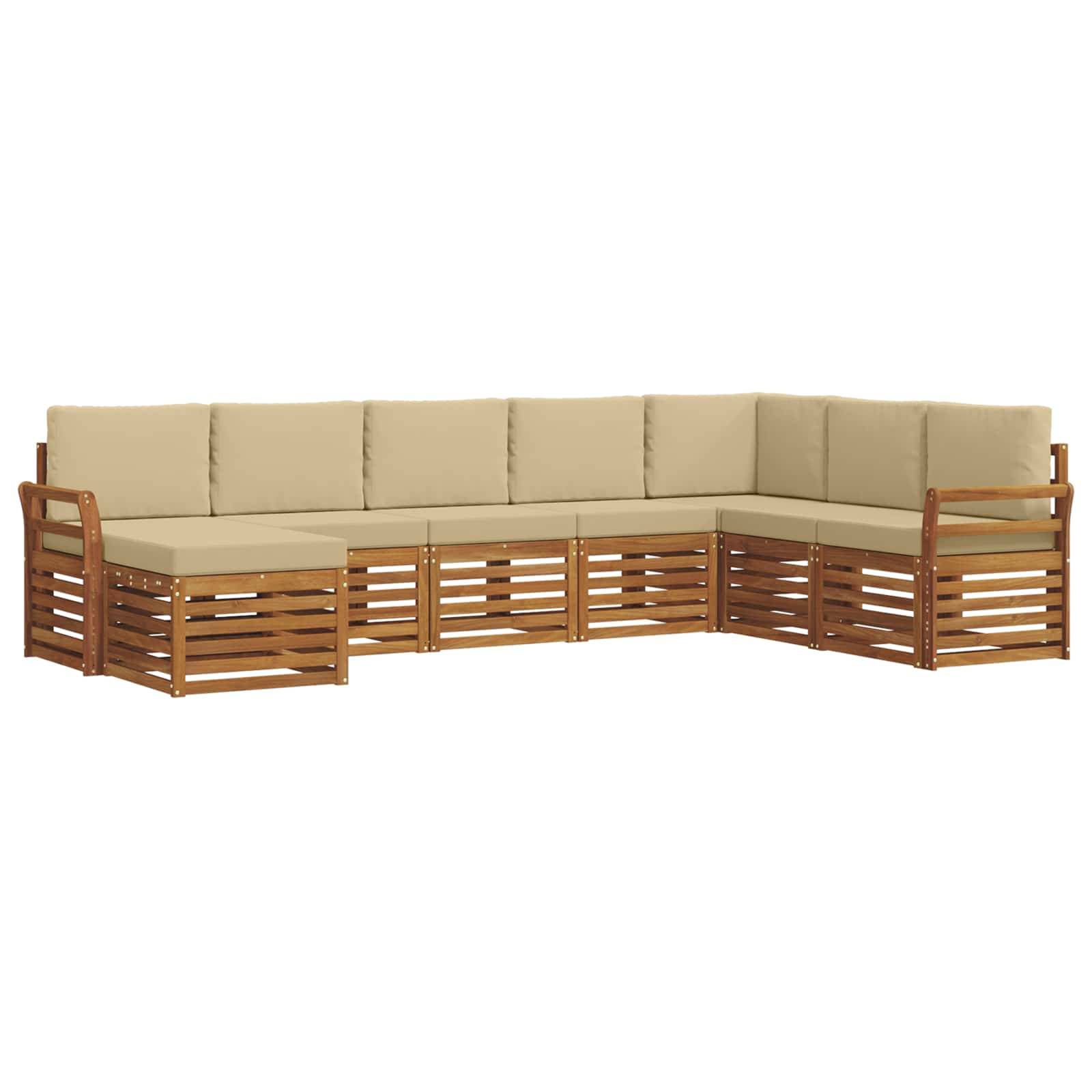 vidaXL Ecksofa Set mit Kissen 8 pcs Natur und Beige Massivholz Akazie
