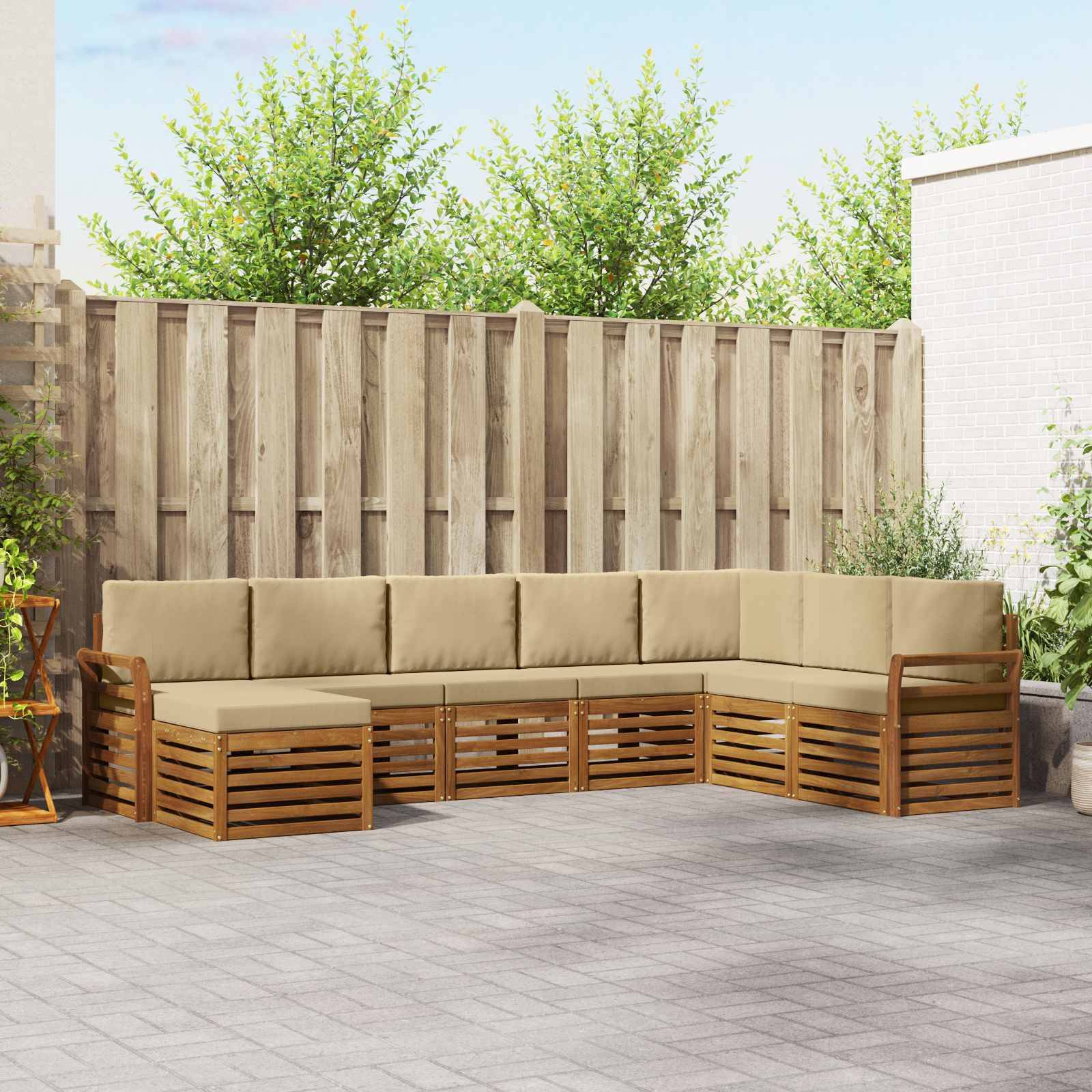 vidaXL Ecksofa Set mit Kissen 8 pcs Natur und Beige Massivholz Akazie