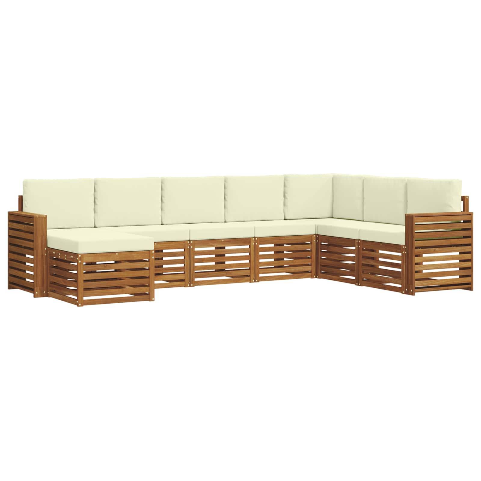 vidaXL Ecksofa Set mit Kissen 8 pcs Natur und Creme Massivholz Akazie