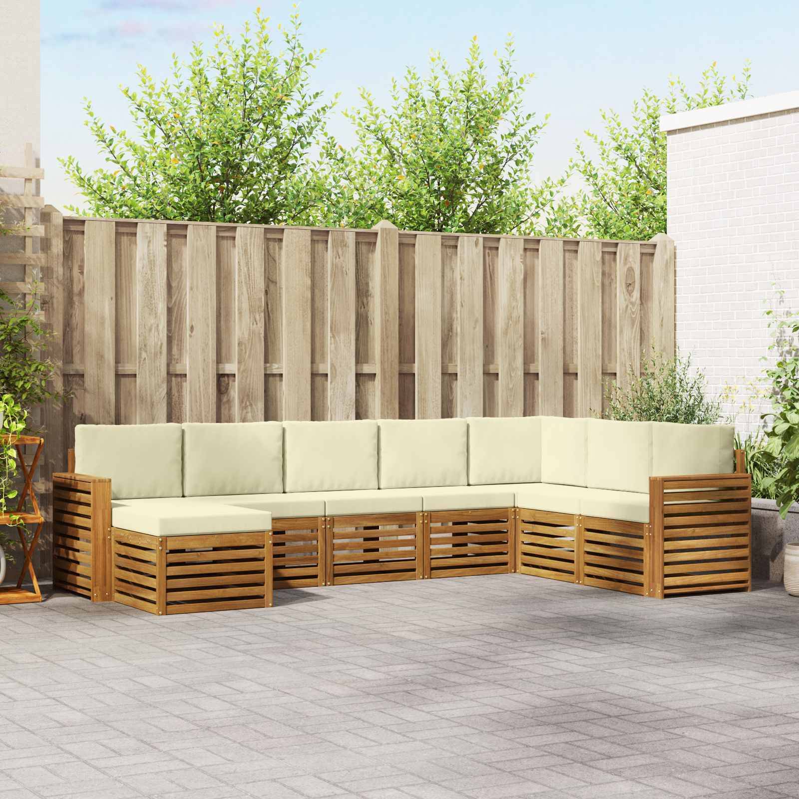 vidaXL Ecksofa Set mit Kissen 8 pcs Natur und Creme Massivholz Akazie