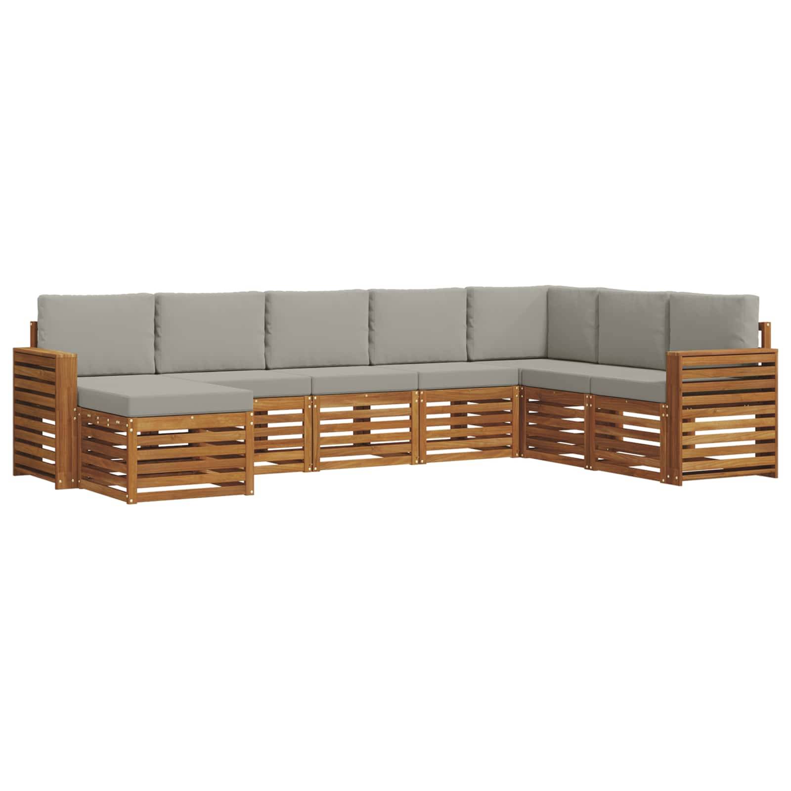 vidaXL Ecksofa Set 8 pcs Natürlich und Hellgrau Massivholz Akazie