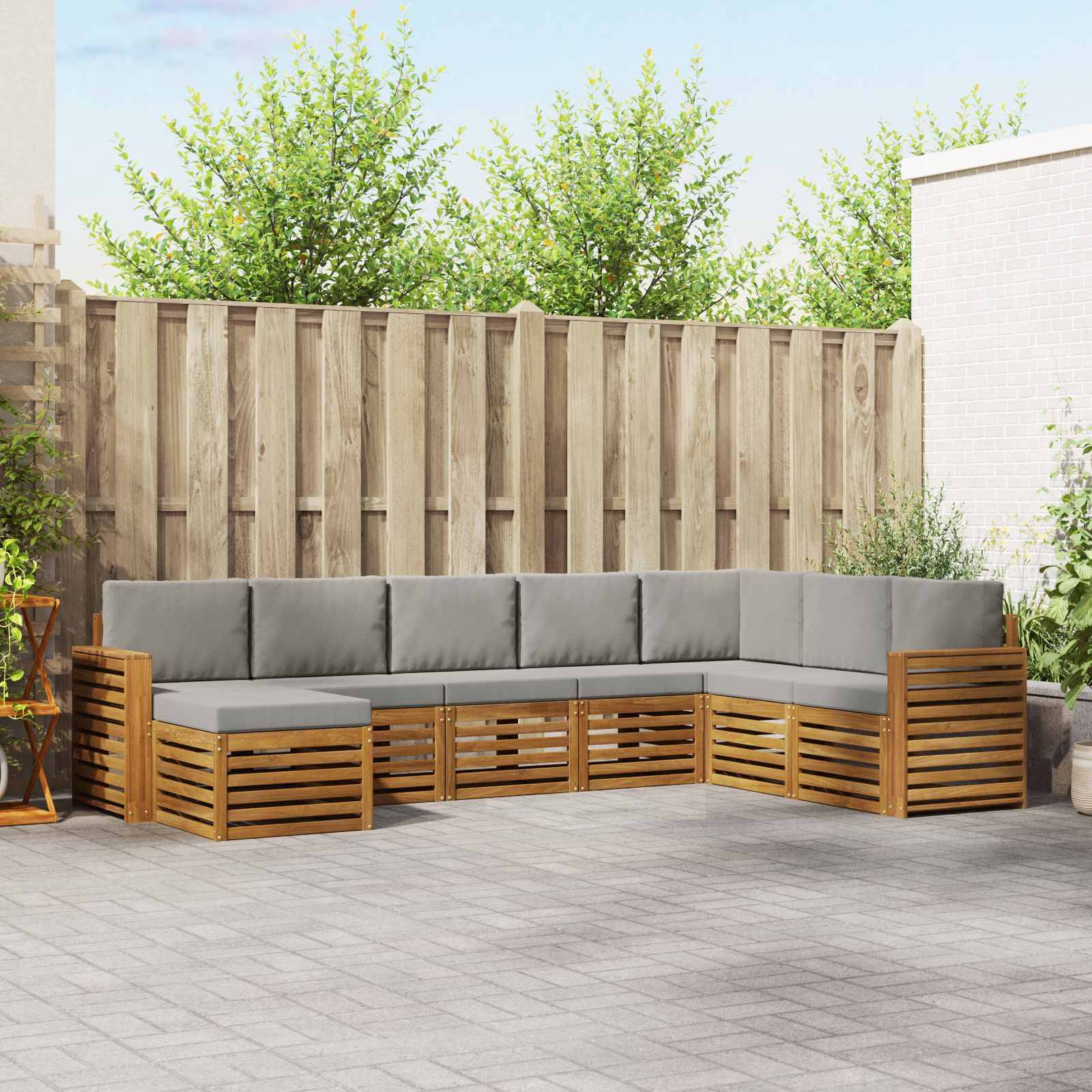 vidaXL Ecksofa Set 8 pcs Natürlich und Hellgrau Massivholz Akazie