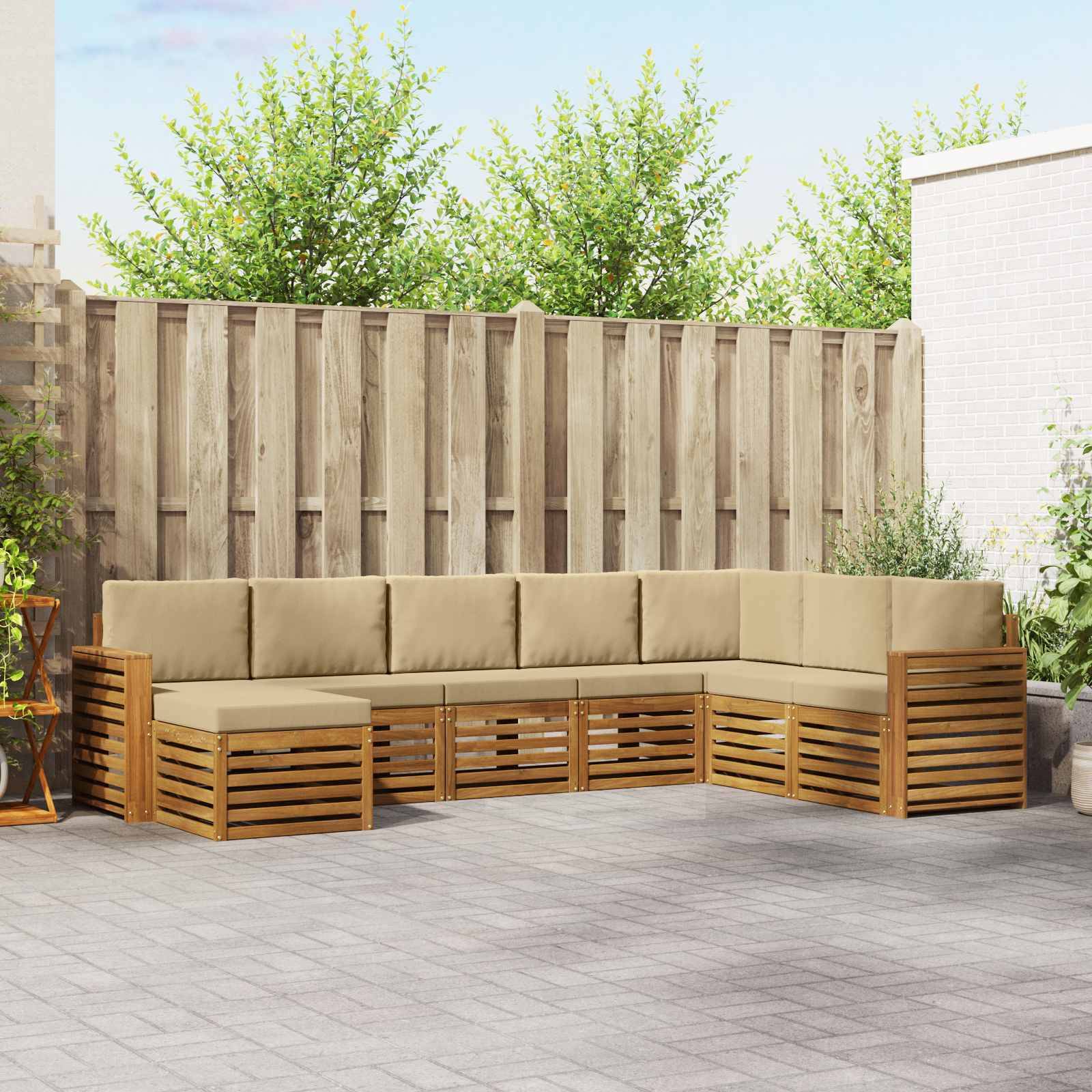 vidaXL Ecksofa Set mit Kissen 8 pcs Natur und Beige Massivholz Akazie