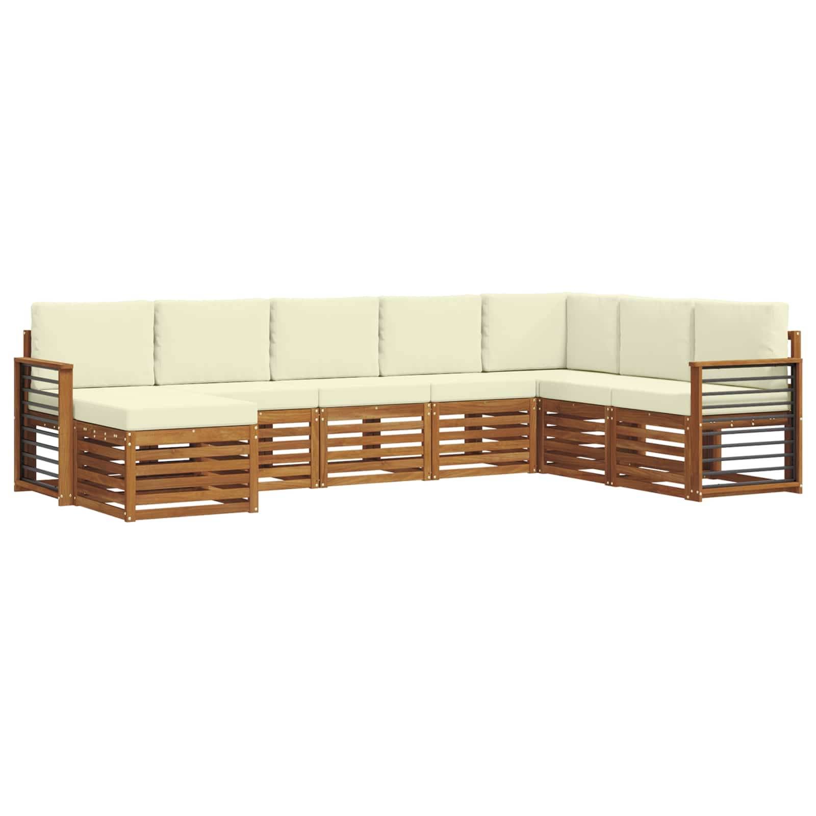 vidaXL Ecksofa Set mit Kissen 8 pcs Natur und Creme Massivholz Akazie