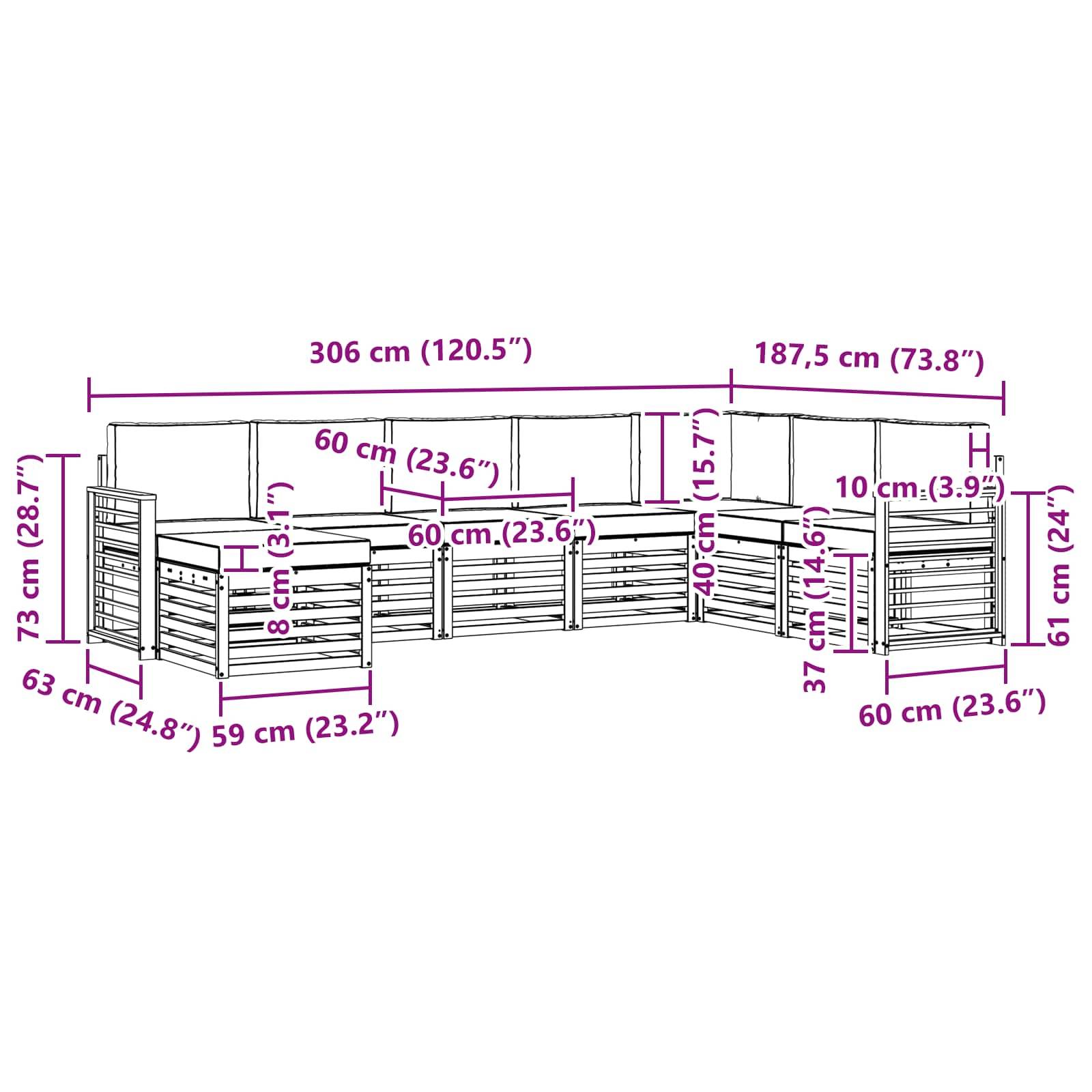vidaXL Ecksofa Set mit Kissen 8 pcs Natur und Creme Massivholz Akazie