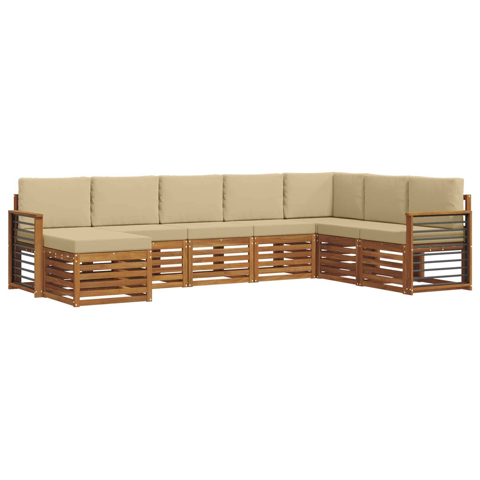 vidaXL Ecksofa Set mit Kissen 8 pcs Natur und Beige Massivholz Akazie