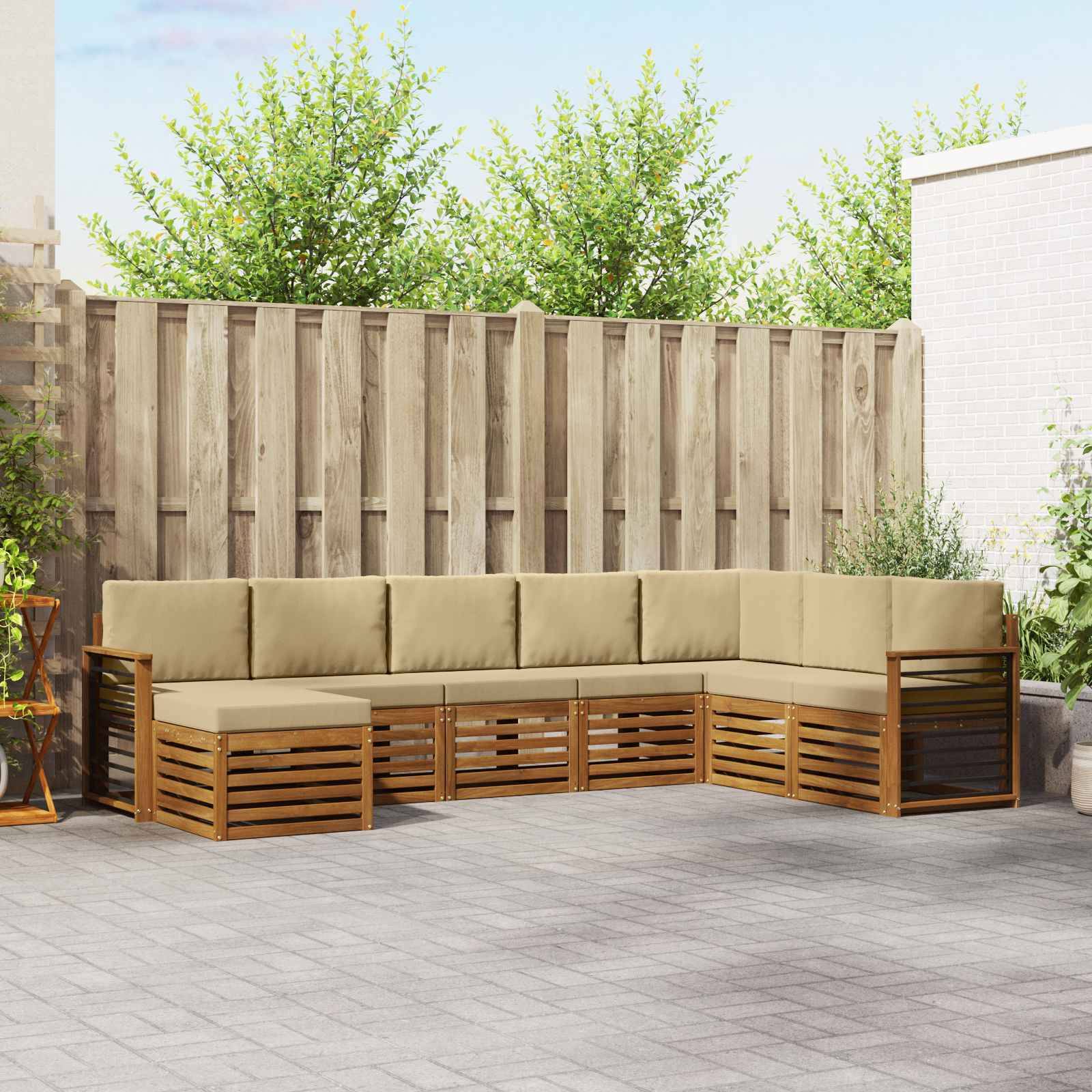 vidaXL Ecksofa Set mit Kissen 8 pcs Natur und Beige Massivholz Akazie