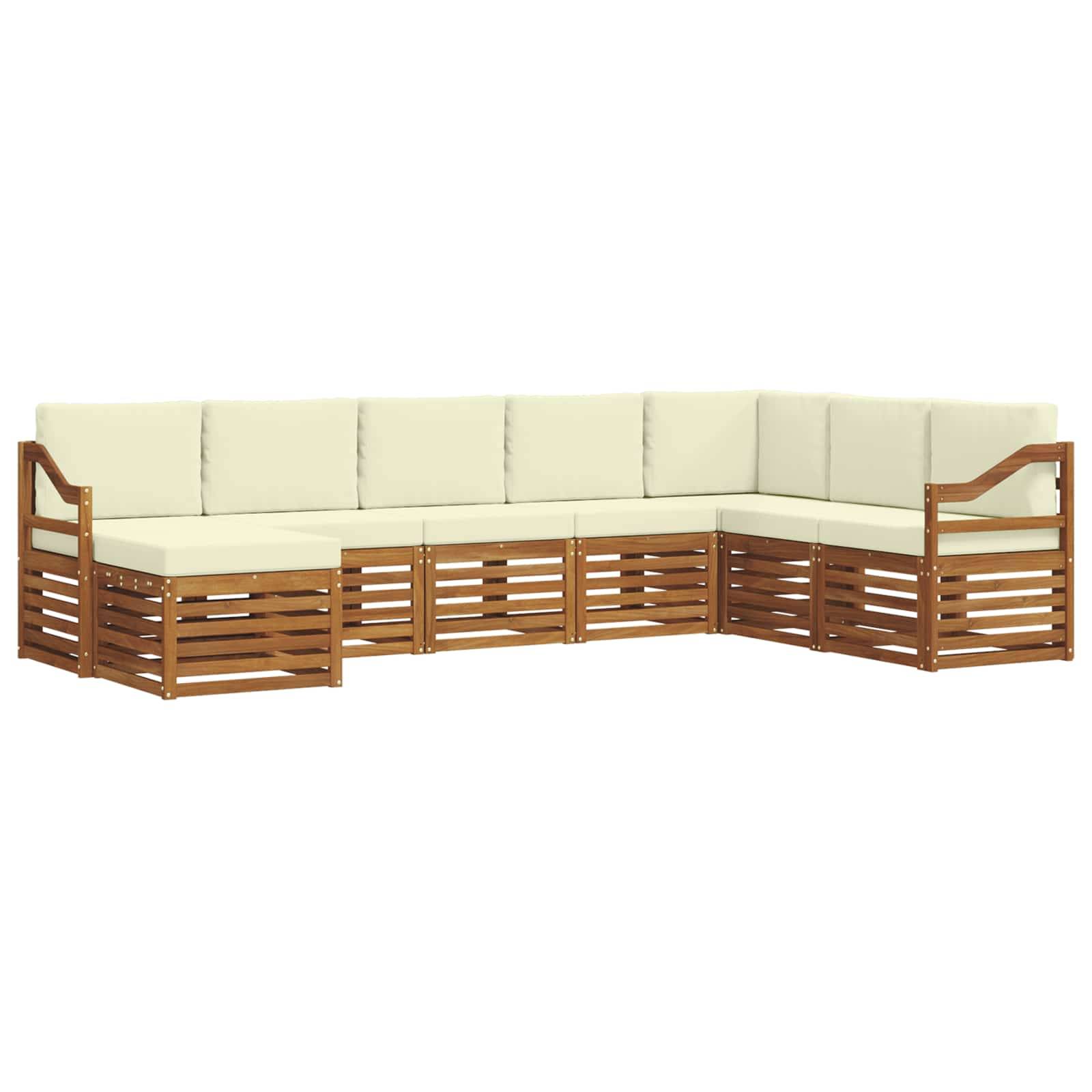 vidaXL Ecksofa Set mit Kissen 8 pcs Natur und Creme Massivholz Akazie