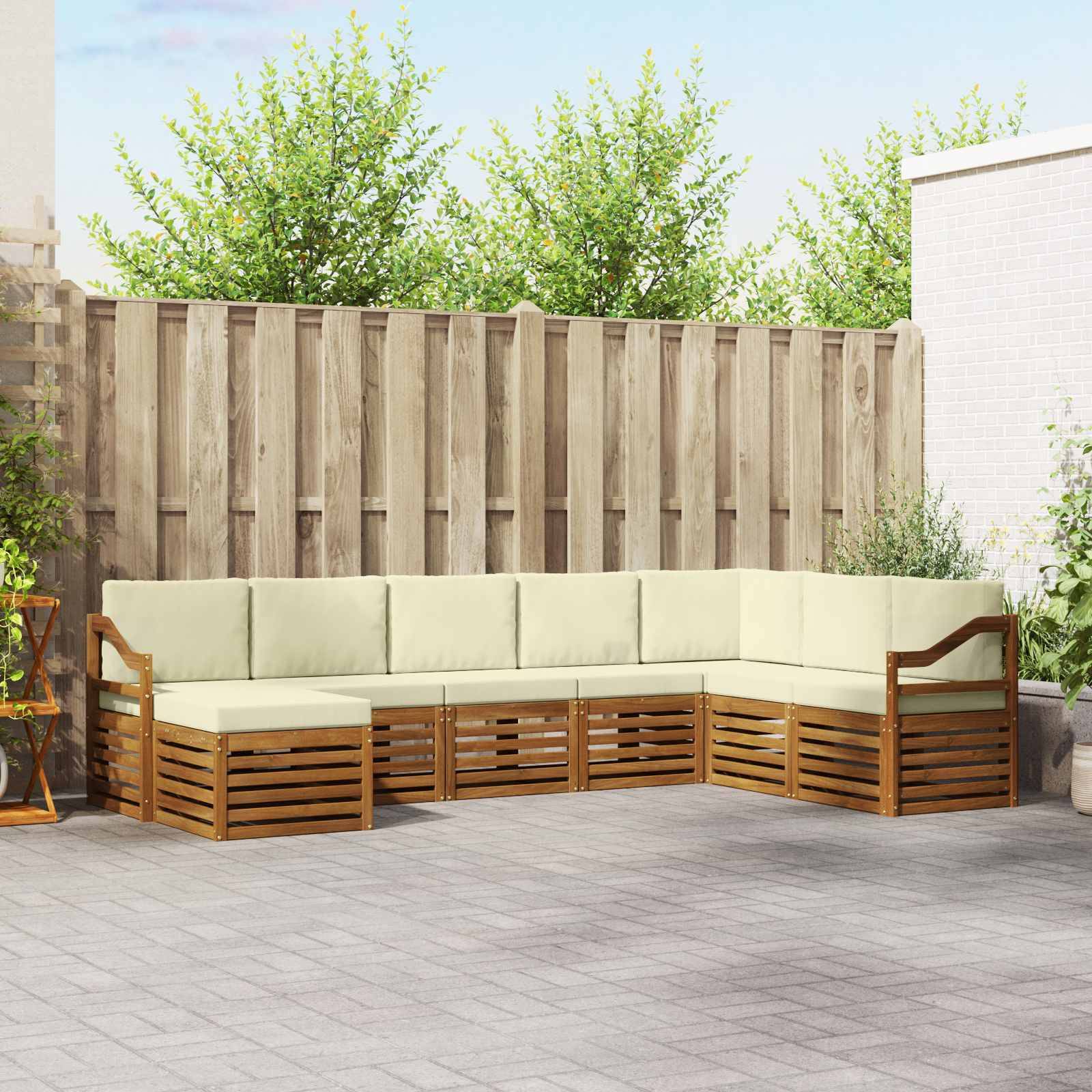 vidaXL Ecksofa Set mit Kissen 8 pcs Natur und Creme Massivholz Akazie