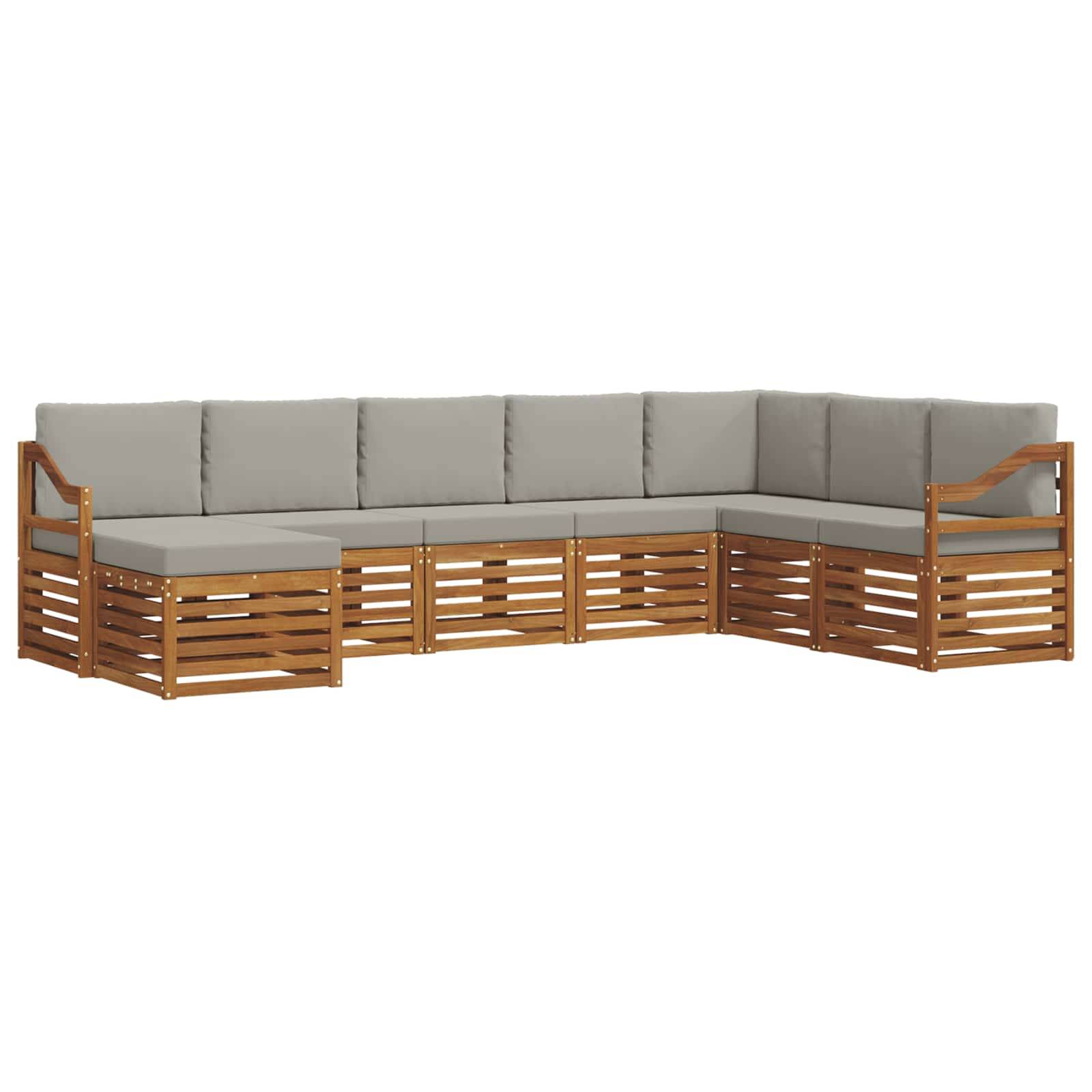vidaXL Ecksofa Set 8 pcs Natürlich und Hellgrau Massivholz Akazie