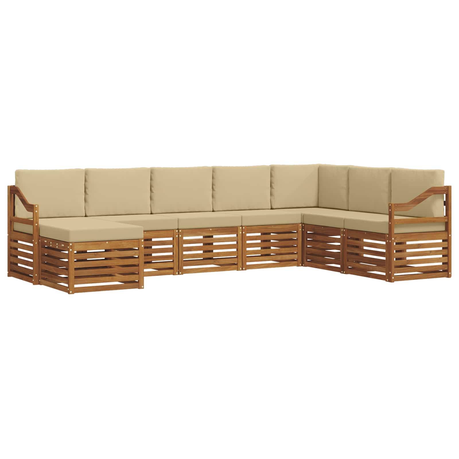 vidaXL Ecksofa Set mit Kissen 8 pcs Natur und Beige Massivholz Akazie