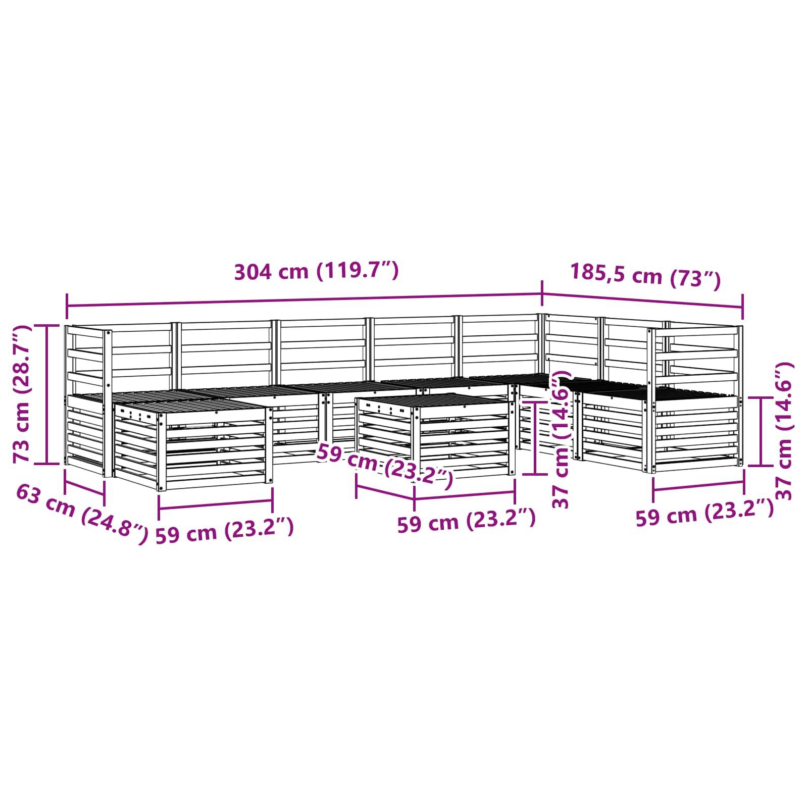 vidaXL Ecksofa Set 9 pcs Natur Massivholz Akazie