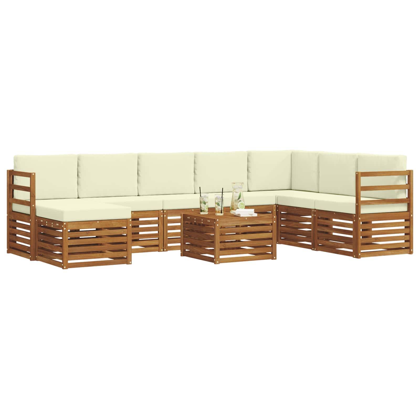 vidaXL Ecksofa Set mit Kissen 9 pcs Natur und Creme Massivholz Akazie