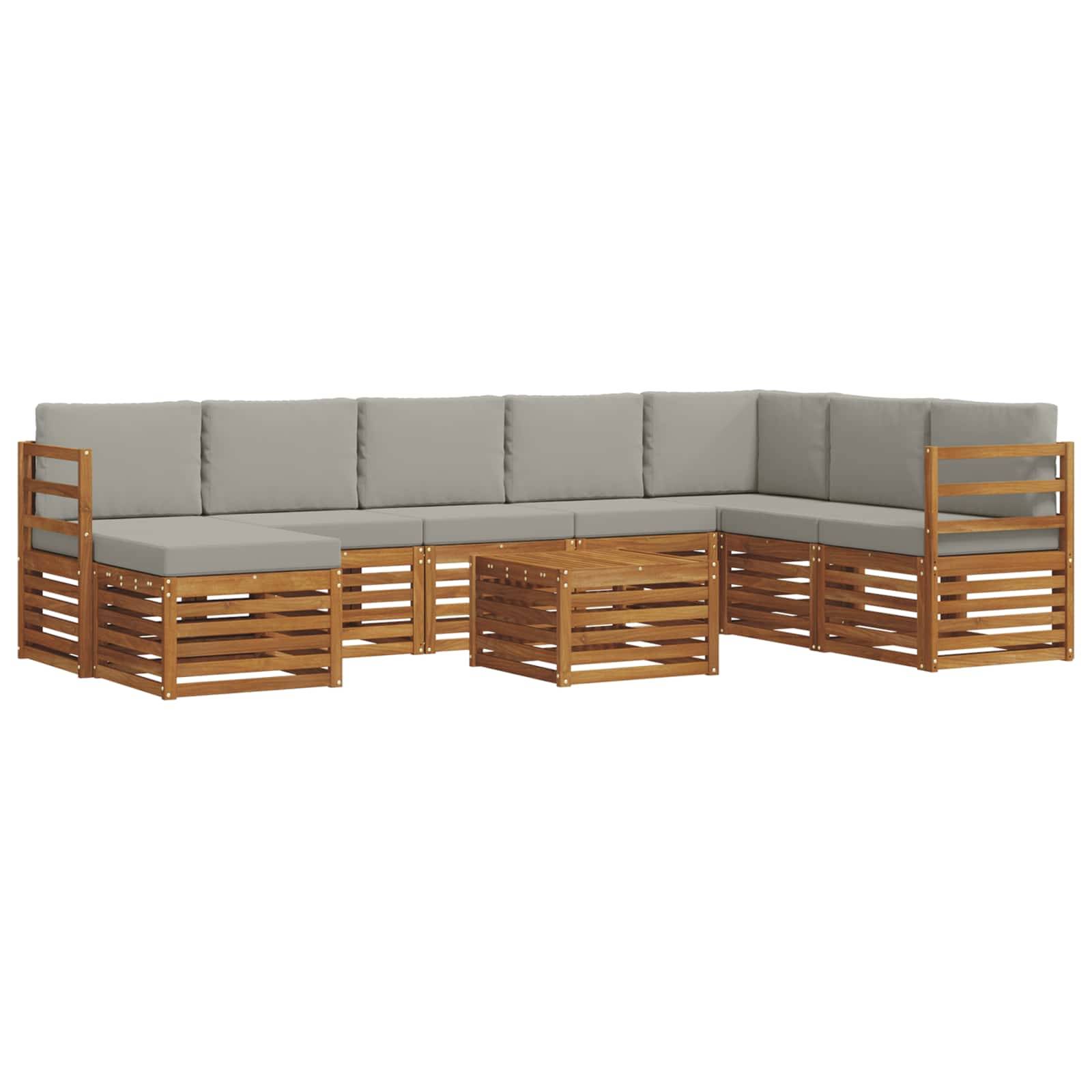 vidaXL Ecksofa Set 9 pcs Natürlich und Hellgrau Massivholz Akazie