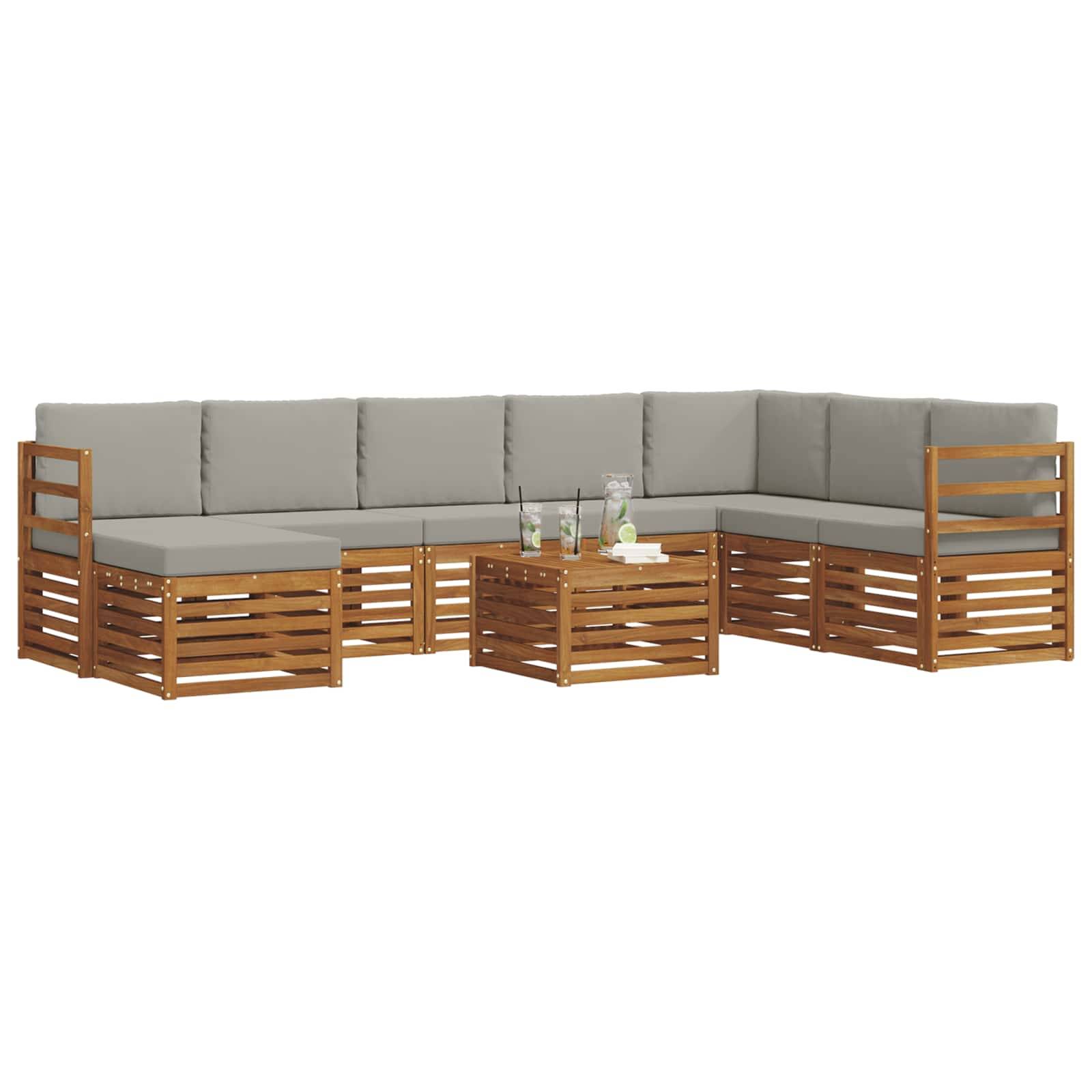vidaXL Ecksofa Set 9 pcs Natürlich und Hellgrau Massivholz Akazie