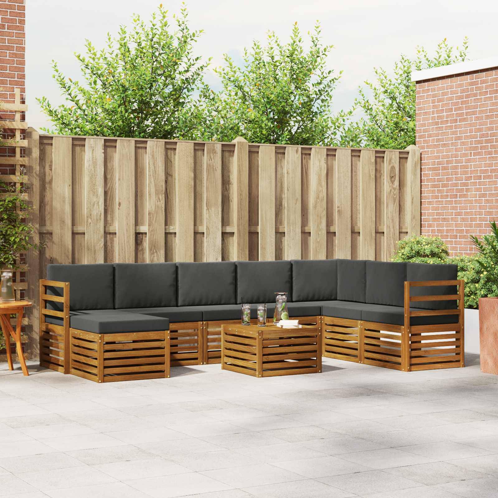 vidaXL Ecksofa Set 9 pcs Natur und Anthrazit Massivholz Akazie