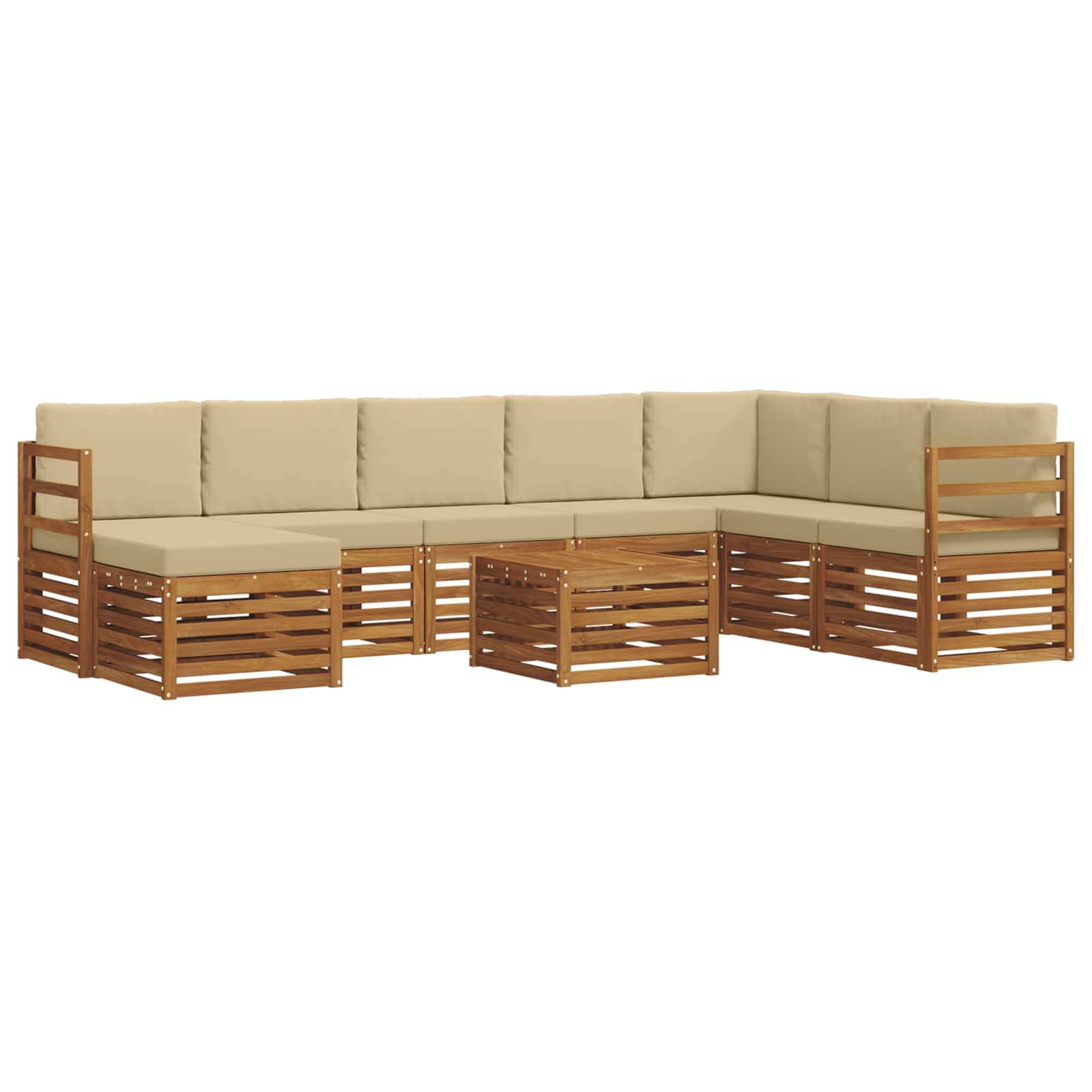 vidaXL Ecksofa Set mit Kissen 9 pcs Natur und Beige Massivholz Akazie