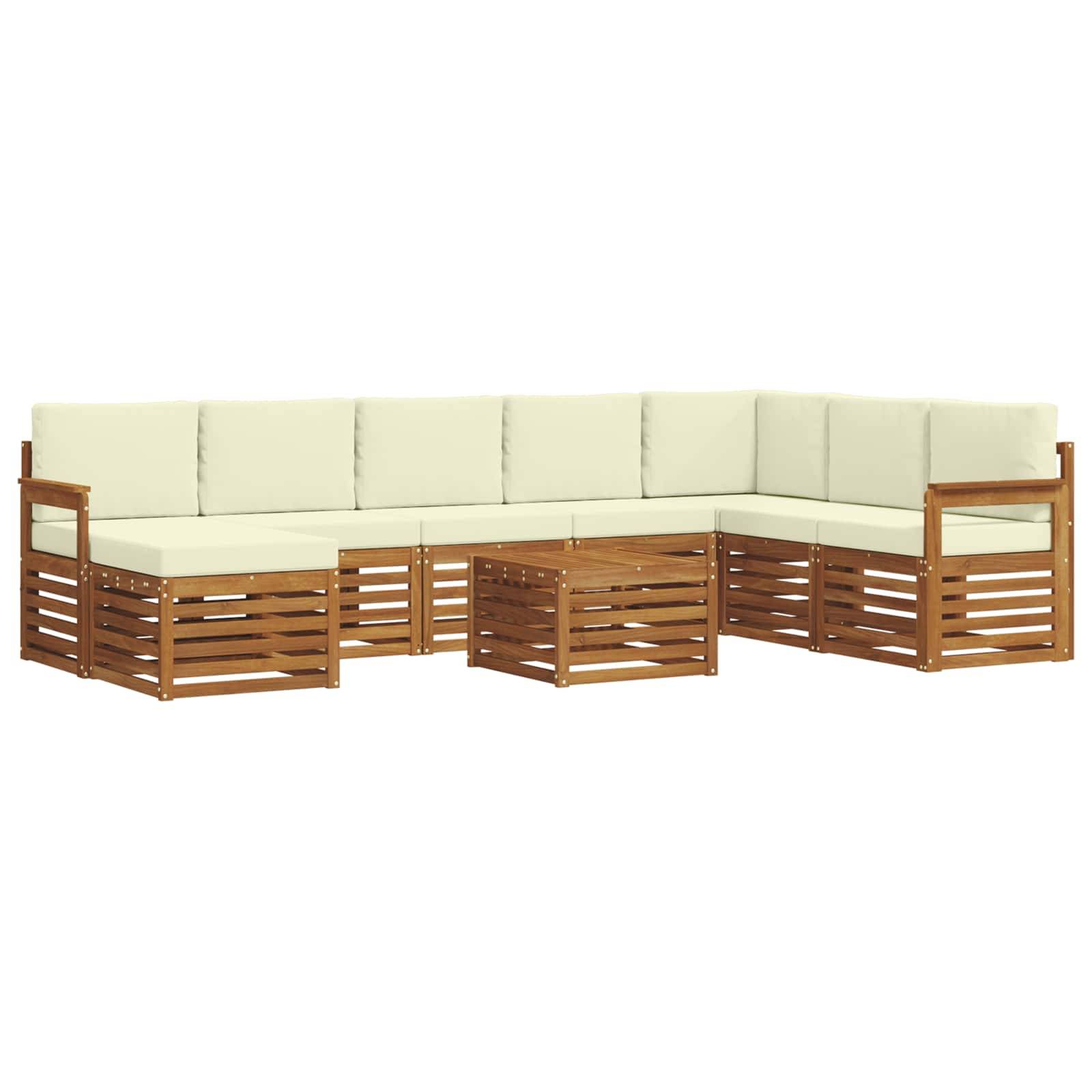 vidaXL Ecksofa Set mit Kissen 9 pcs Natur und Creme Massivholz Akazie