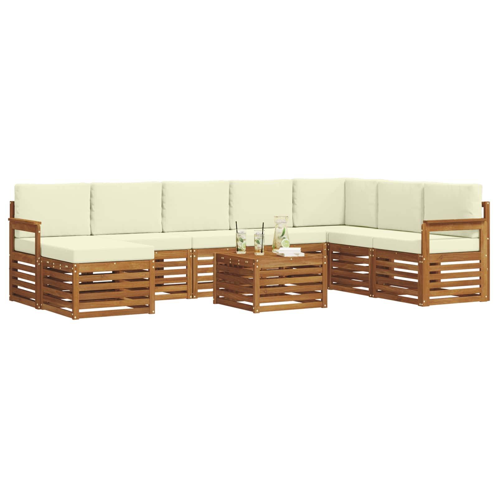 vidaXL Ecksofa Set mit Kissen 9 pcs Natur und Creme Massivholz Akazie