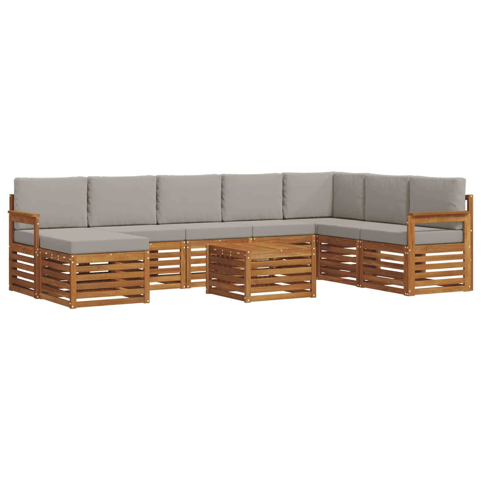 vidaXL Ecksofa Set 9 pcs Natürlich und Hellgrau Massivholz Akazie