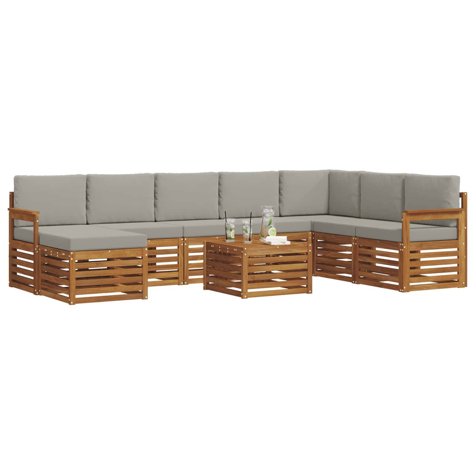 vidaXL Ecksofa Set 9 pcs Natürlich und Hellgrau Massivholz Akazie