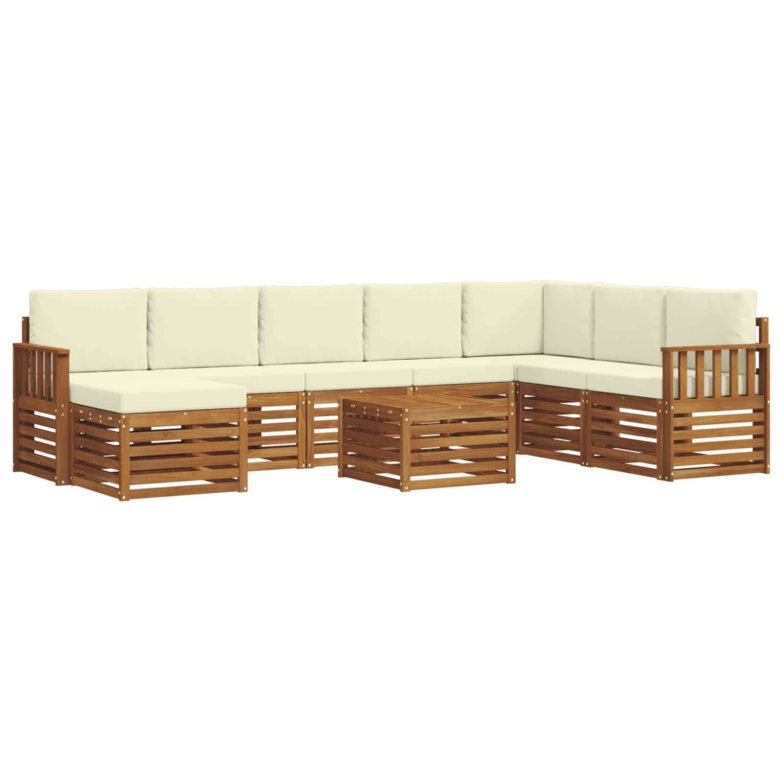 vidaXL Ecksofa Set mit Kissen 9 pcs Natur und Creme Massivholz Akazie