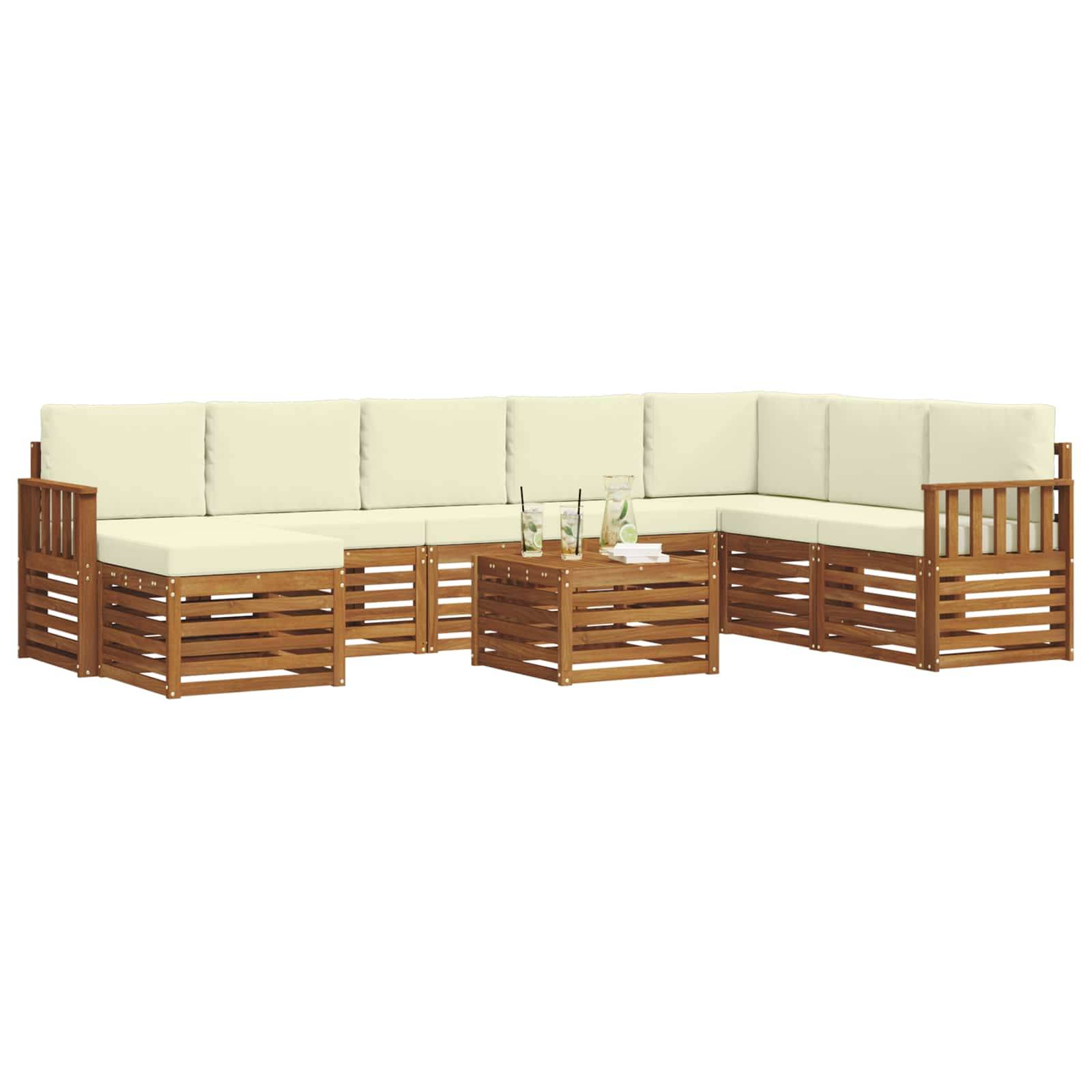 vidaXL Ecksofa Set mit Kissen 9 pcs Natur und Creme Massivholz Akazie