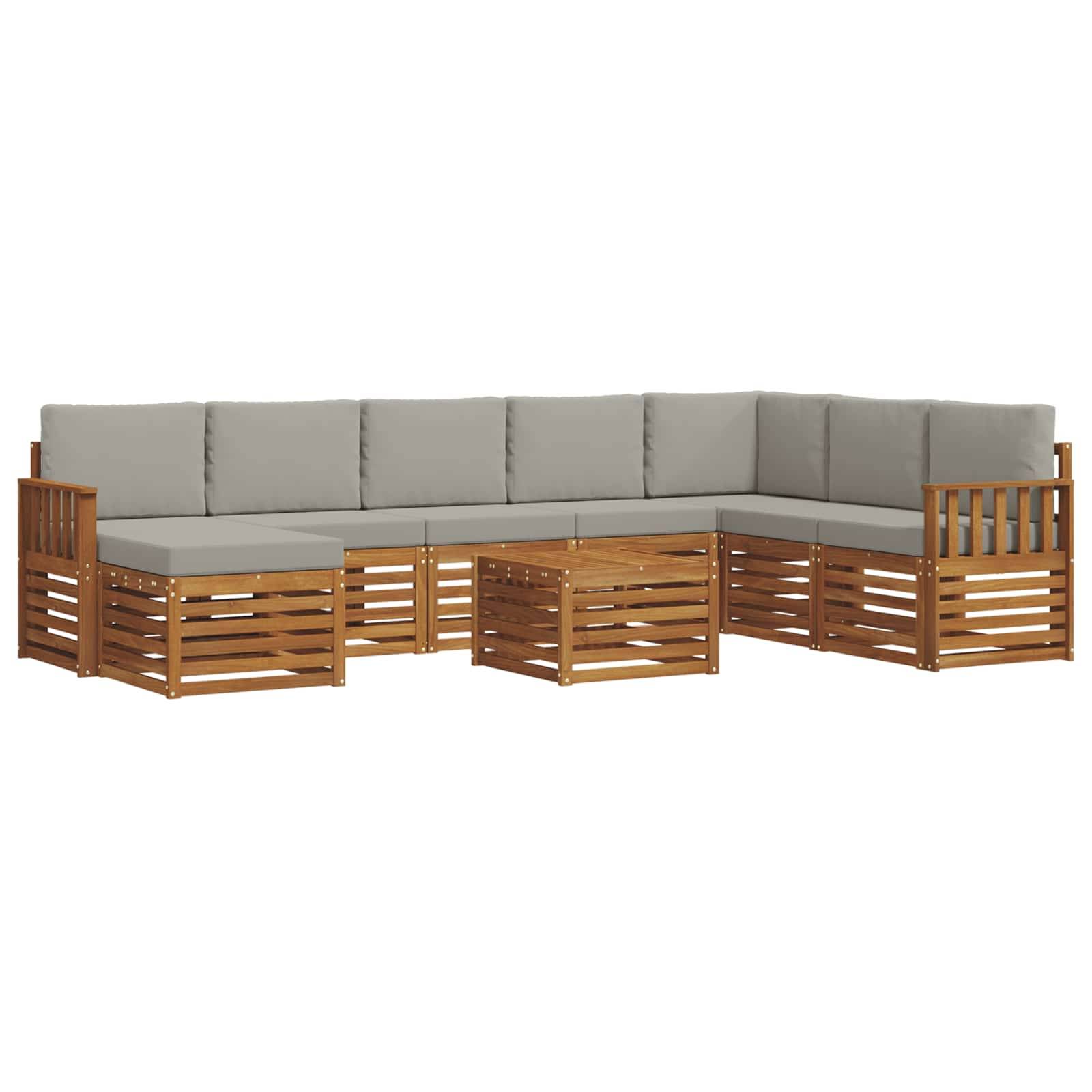 vidaXL Ecksofa Set 9 pcs Natürlich und Hellgrau Massivholz Akazie