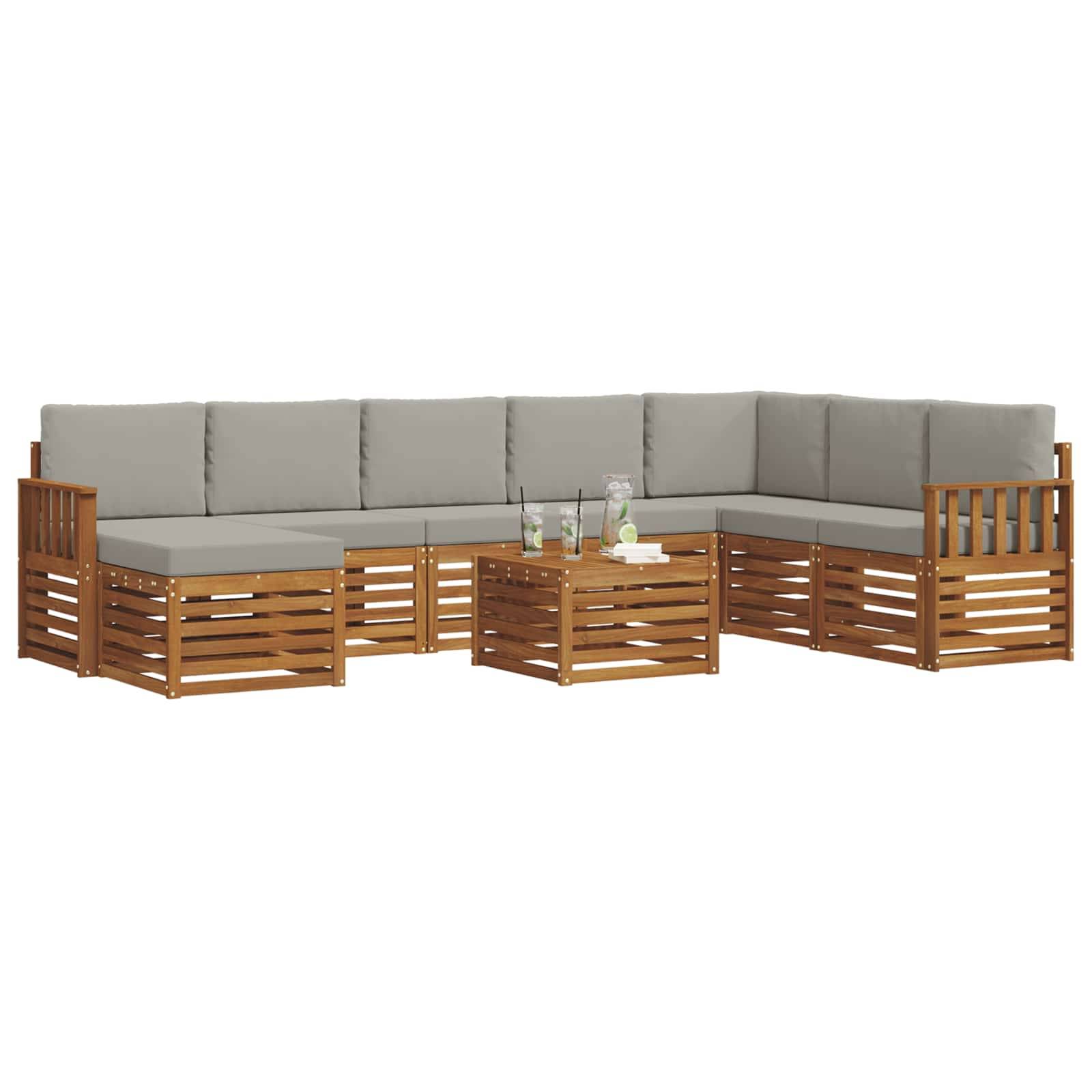 vidaXL Ecksofa Set 9 pcs Natürlich und Hellgrau Massivholz Akazie