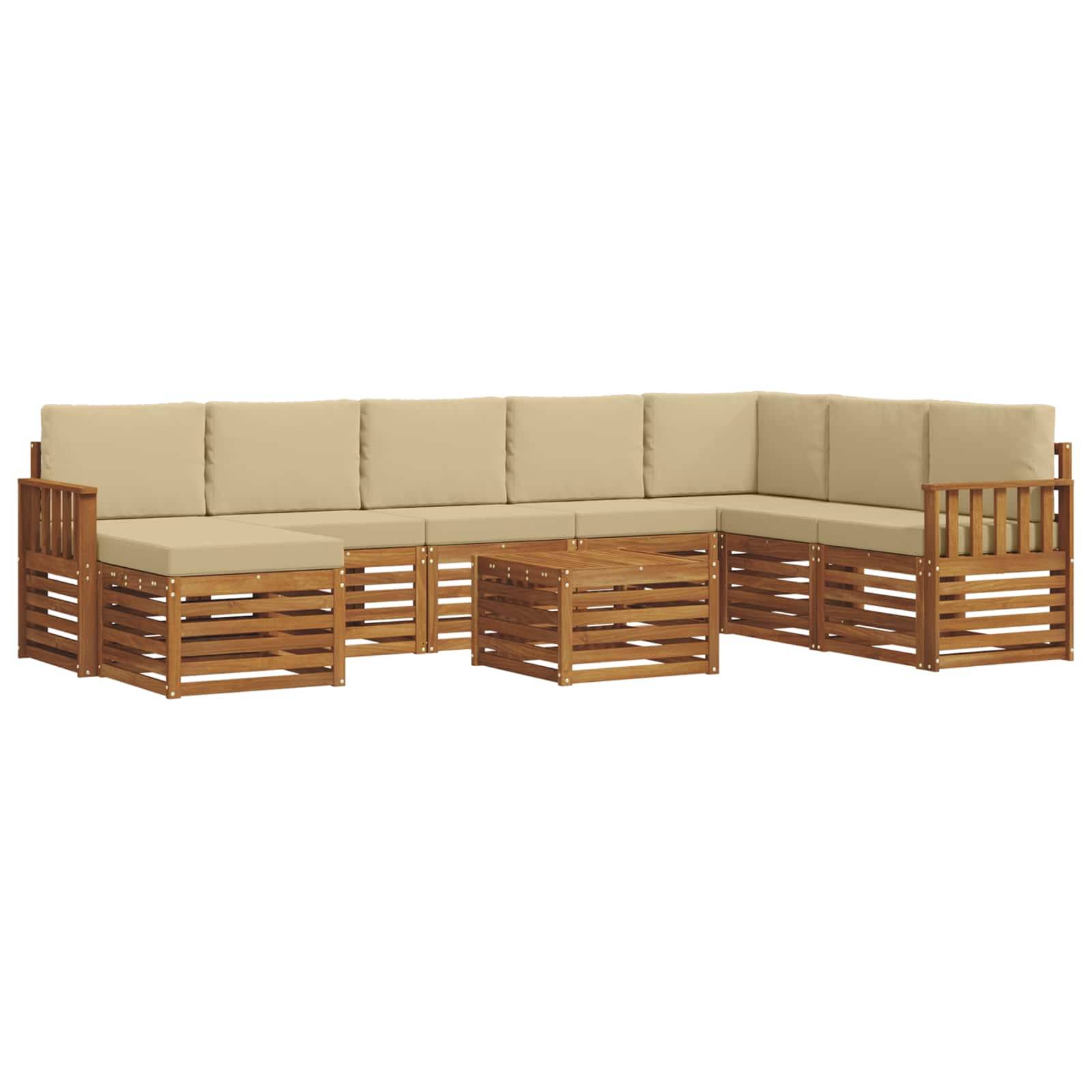 vidaXL Ecksofa Set mit Kissen 9 pcs Natur und Beige Massivholz Akazie