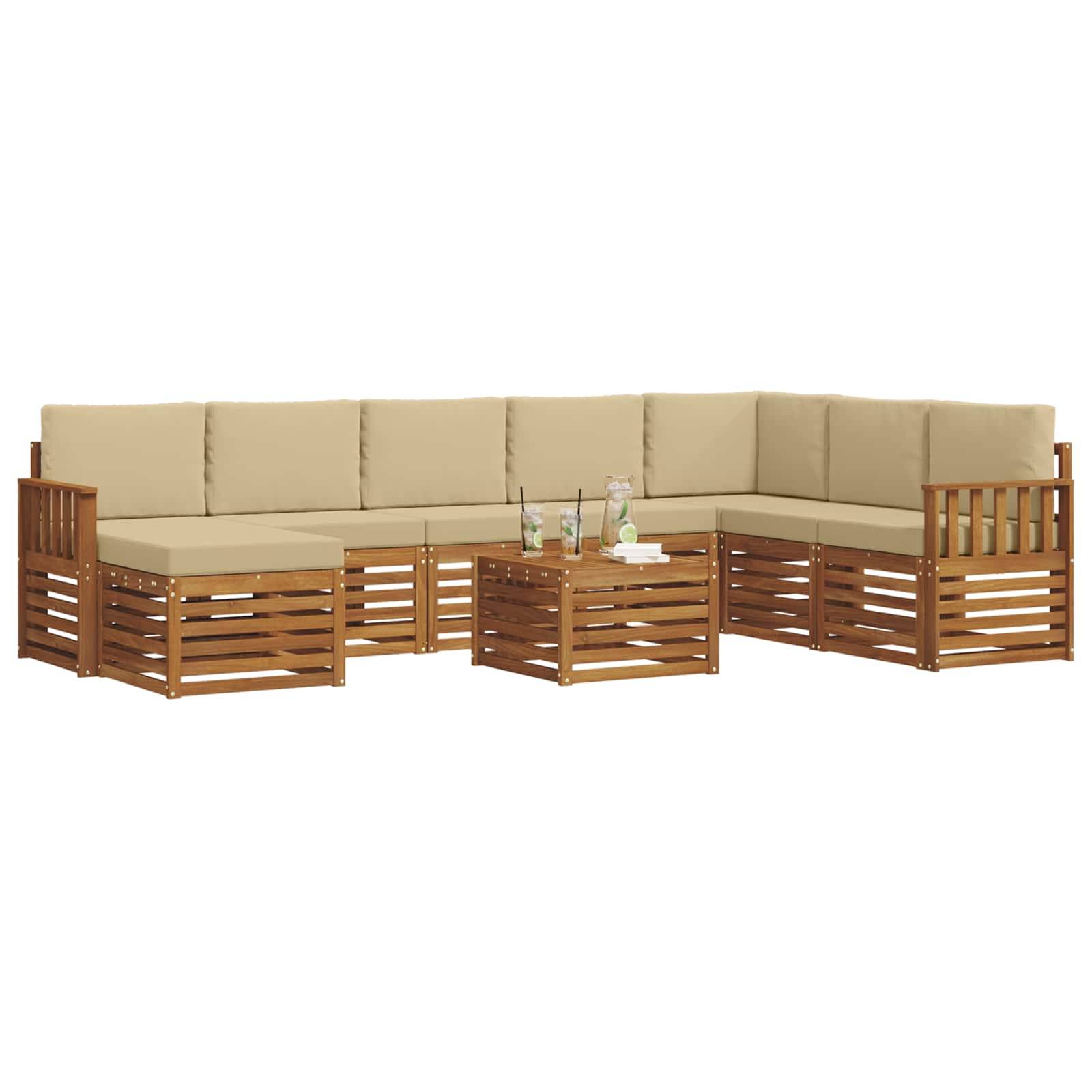 vidaXL Ecksofa Set mit Kissen 9 pcs Natur und Beige Massivholz Akazie