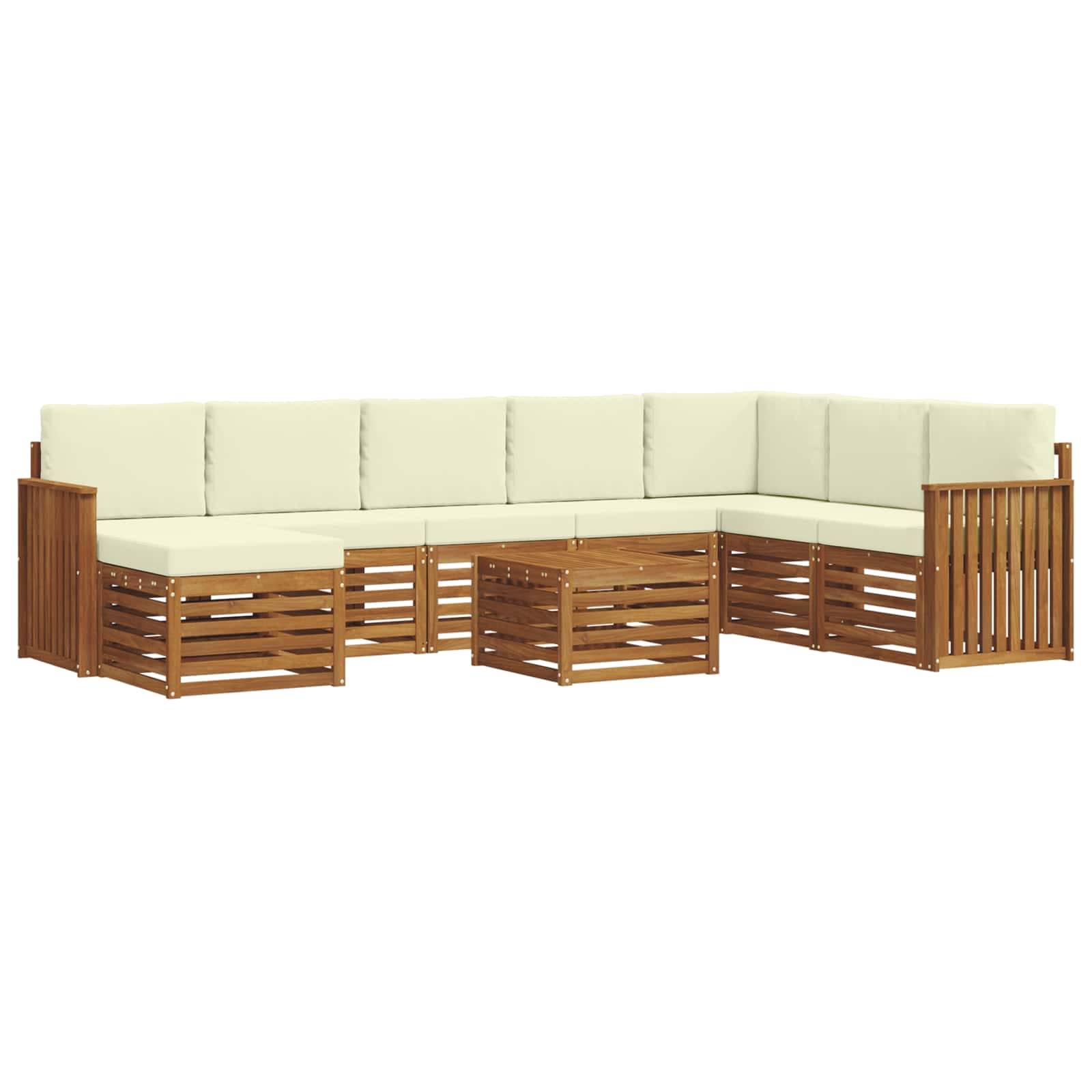 vidaXL Ecksofa Set mit Kissen 9 pcs Natur und Creme Massivholz Akazie