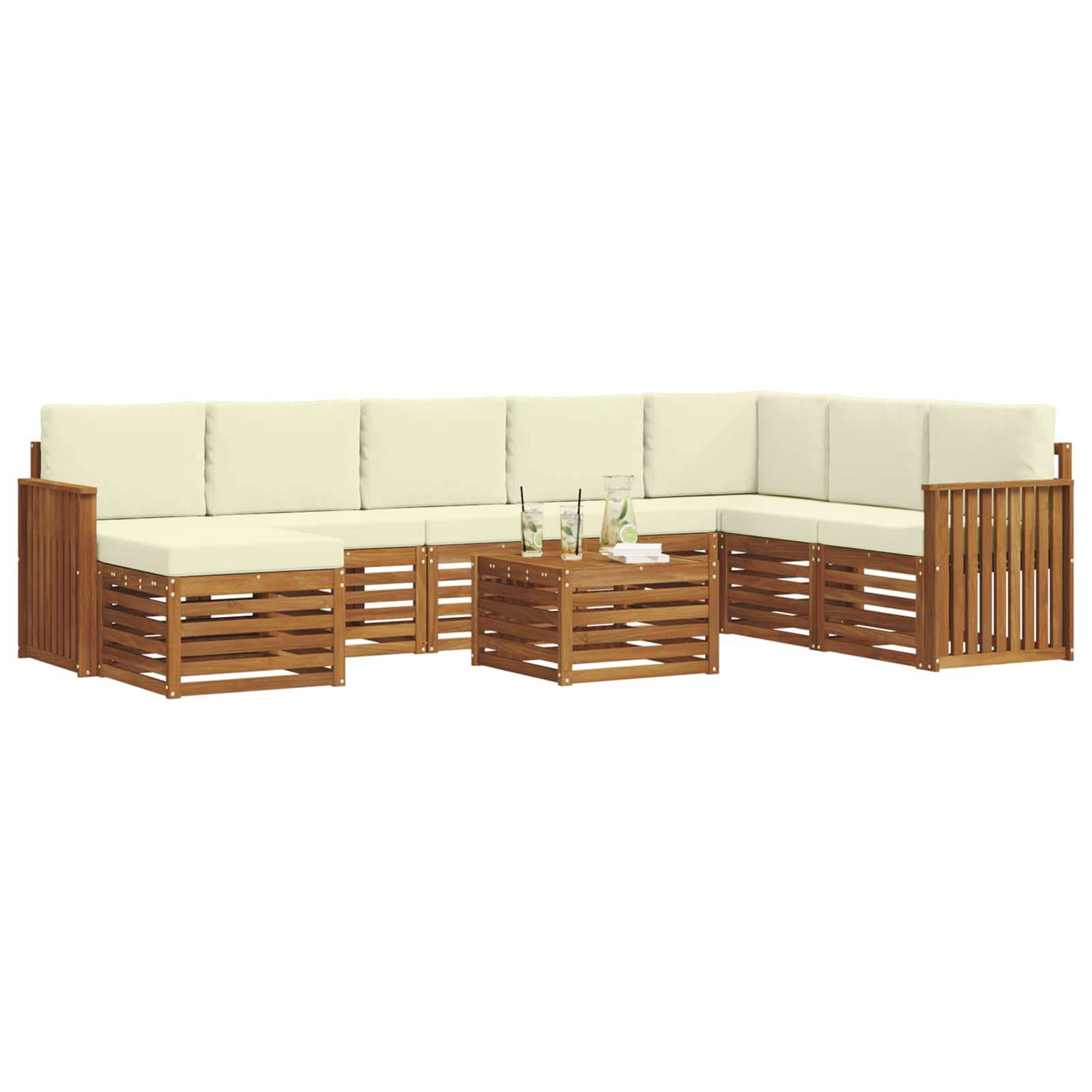 vidaXL Ecksofa Set mit Kissen 9 pcs Natur und Creme Massivholz Akazie