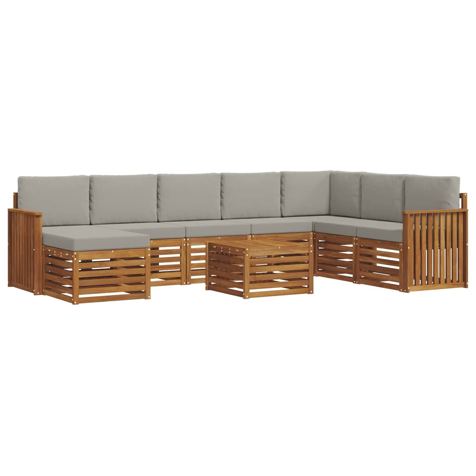 vidaXL Ecksofa Set 9 pcs Natürlich und Hellgrau Massivholz Akazie