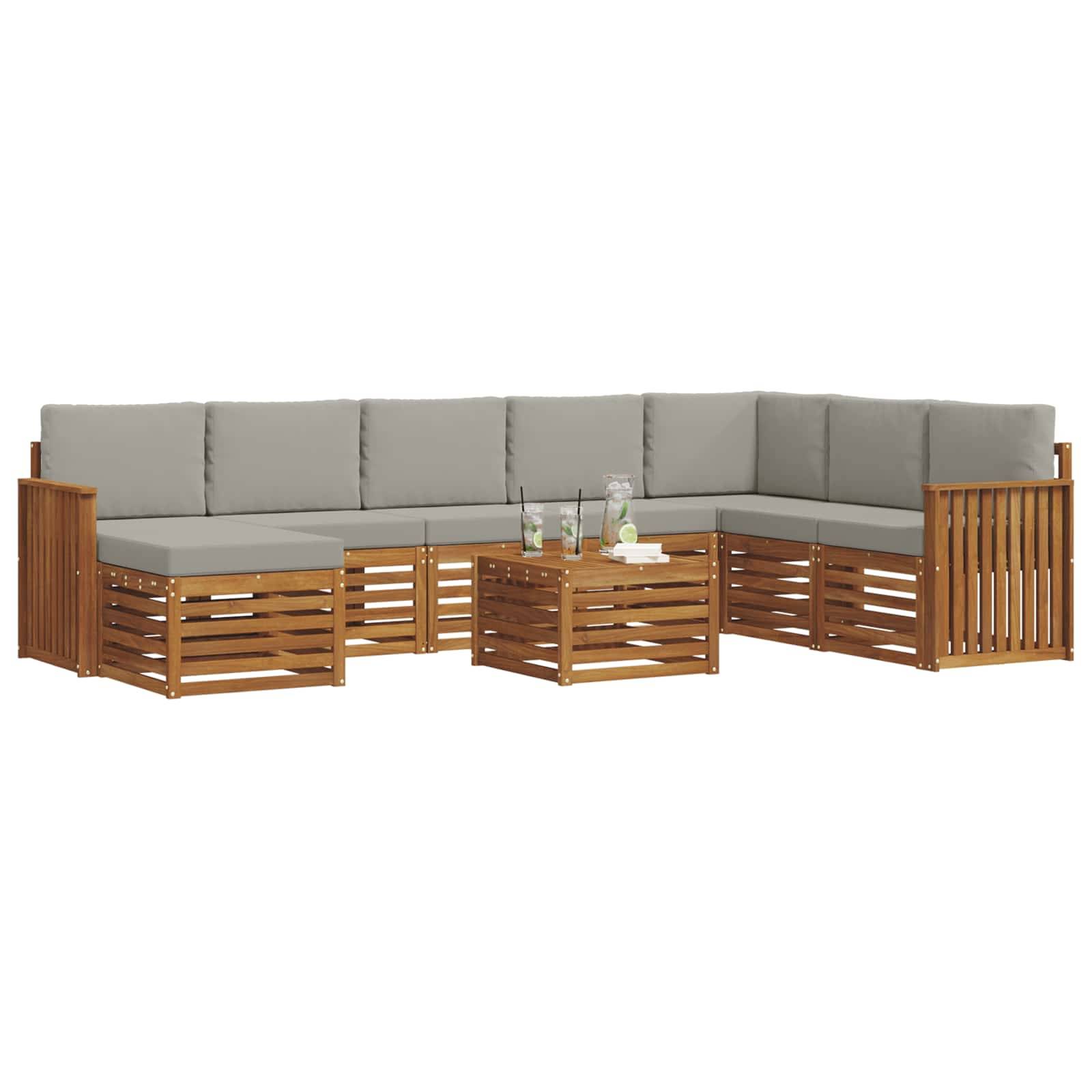 vidaXL Ecksofa Set 9 pcs Natürlich und Hellgrau Massivholz Akazie