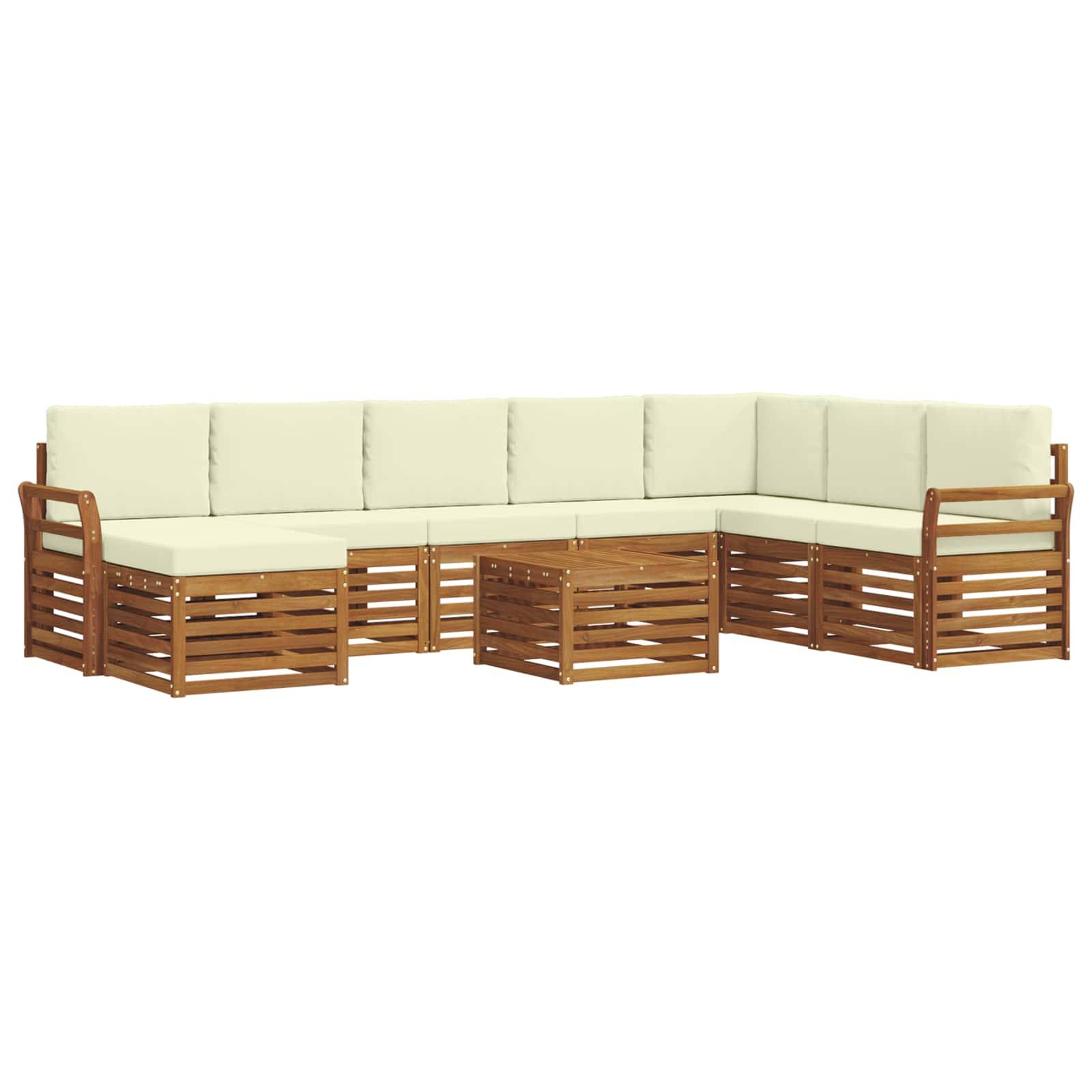 vidaXL Ecksofa Set mit Kissen 9 pcs Natur und Creme Massivholz Akazie
