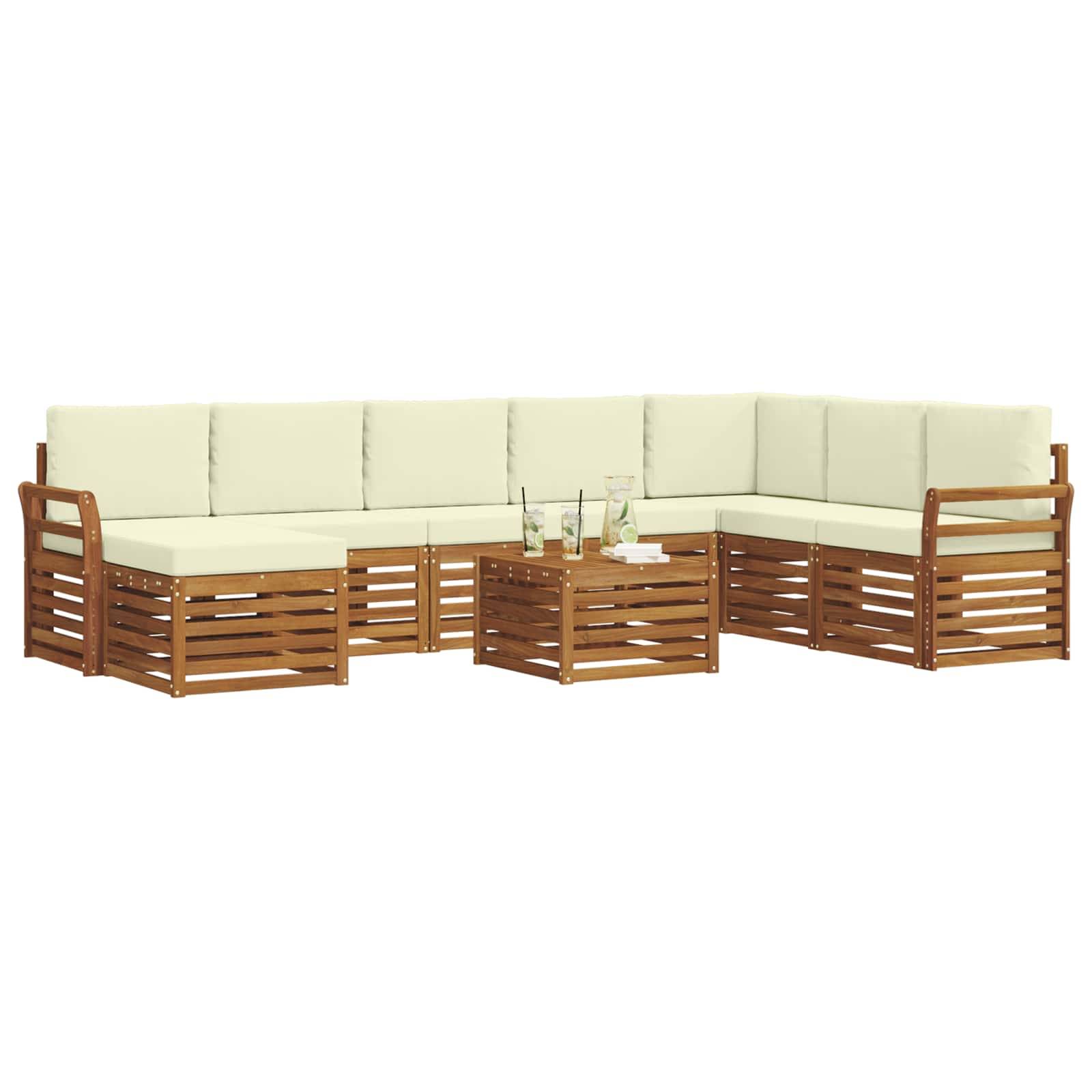 vidaXL Ecksofa Set mit Kissen 9 pcs Natur und Creme Massivholz Akazie