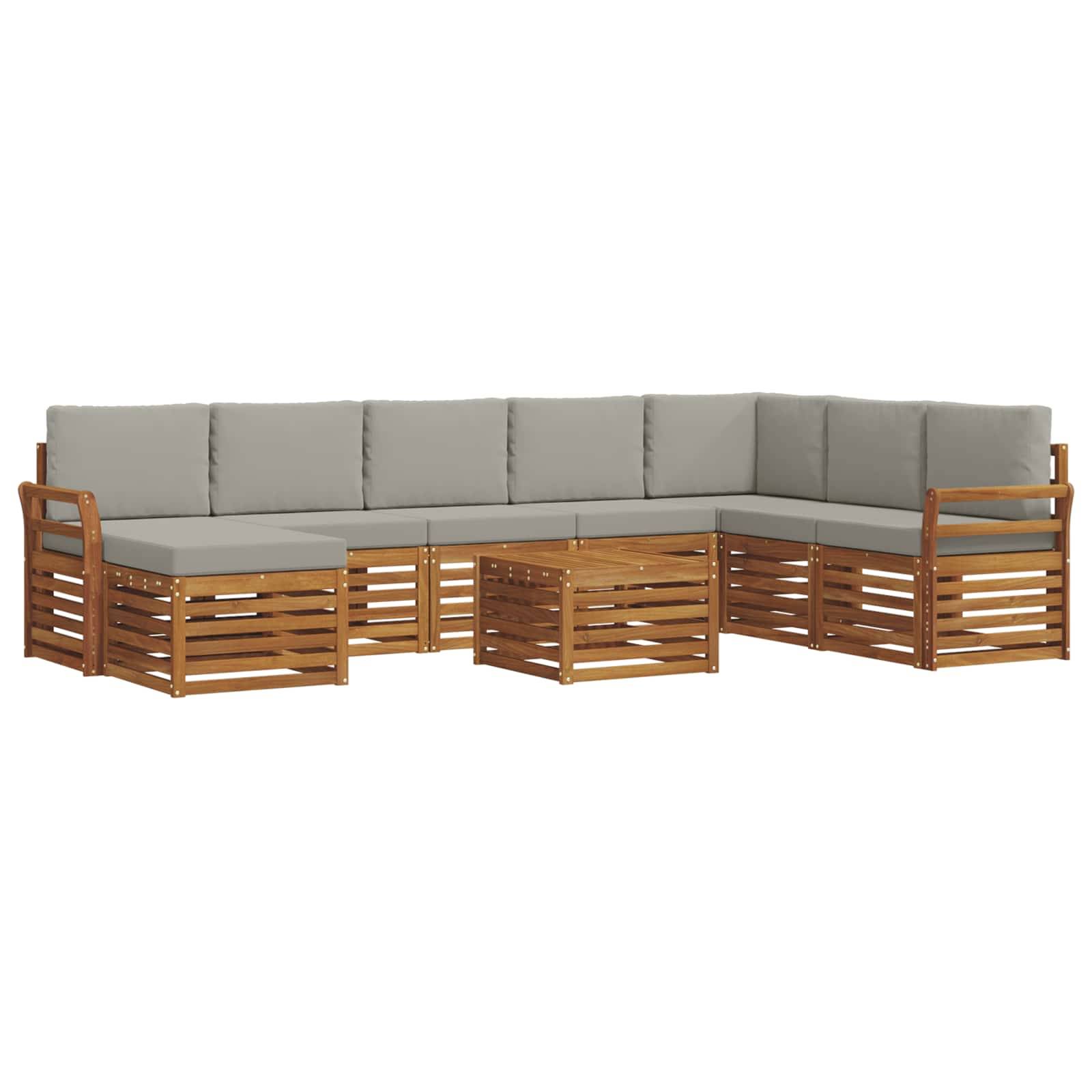 vidaXL Ecksofa Set 9 pcs Natürlich und Hellgrau Massivholz Akazie