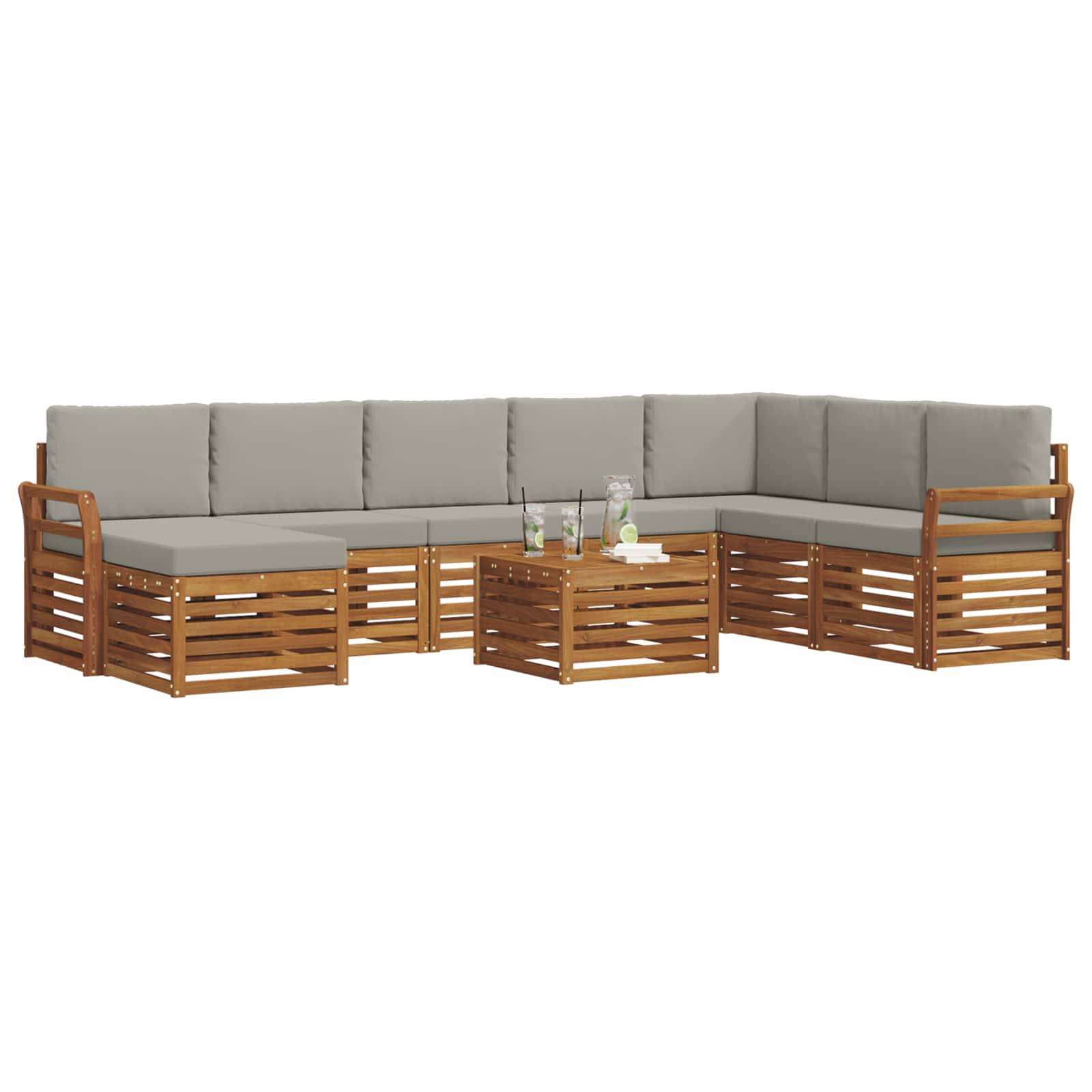vidaXL Ecksofa Set 9 pcs Natürlich und Hellgrau Massivholz Akazie