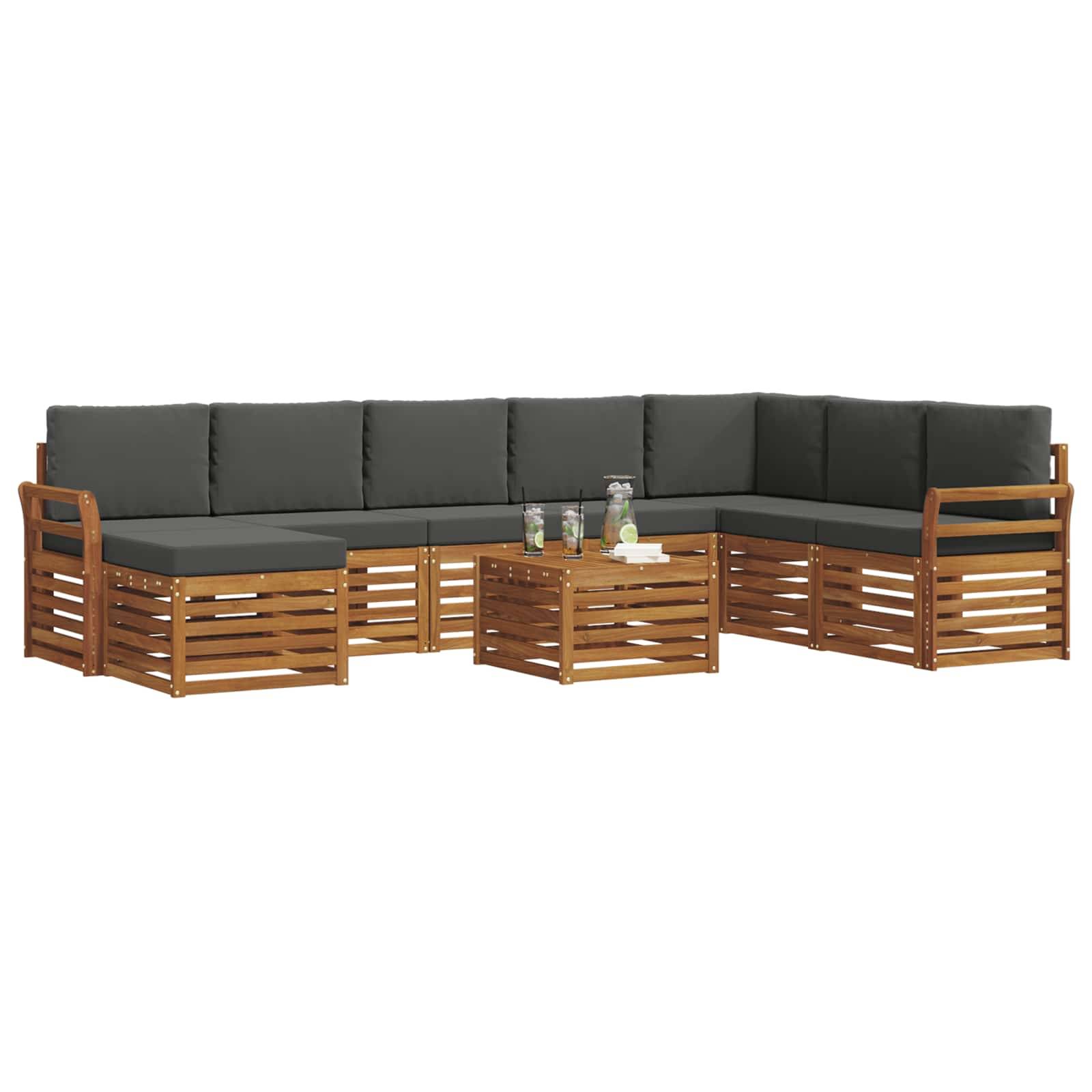 vidaXL Ecksofa Set 9 pcs Natur und Anthrazit Massivholz Akazie