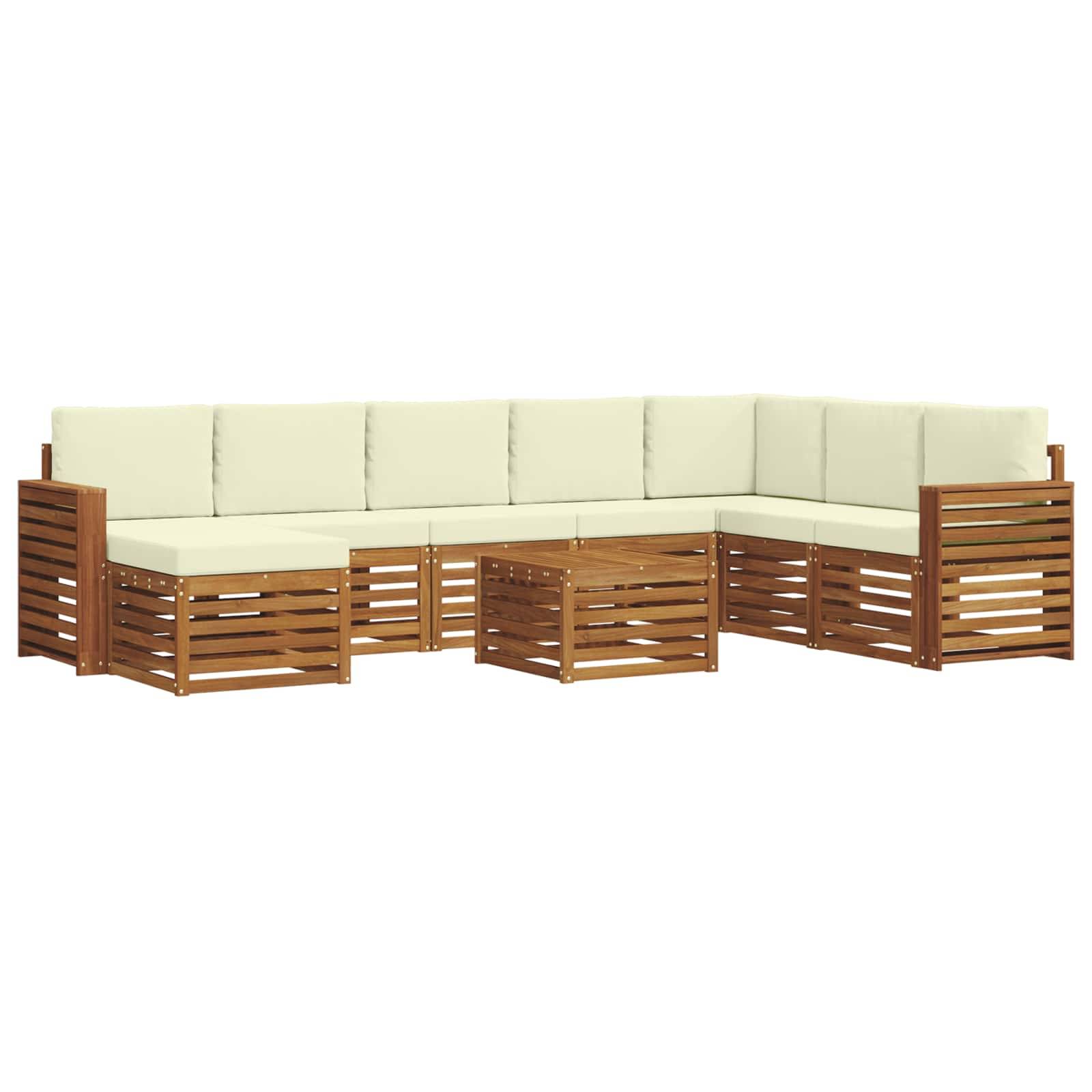 vidaXL Ecksofa Set mit Kissen 9 pcs Natur und Creme Massivholz Akazie